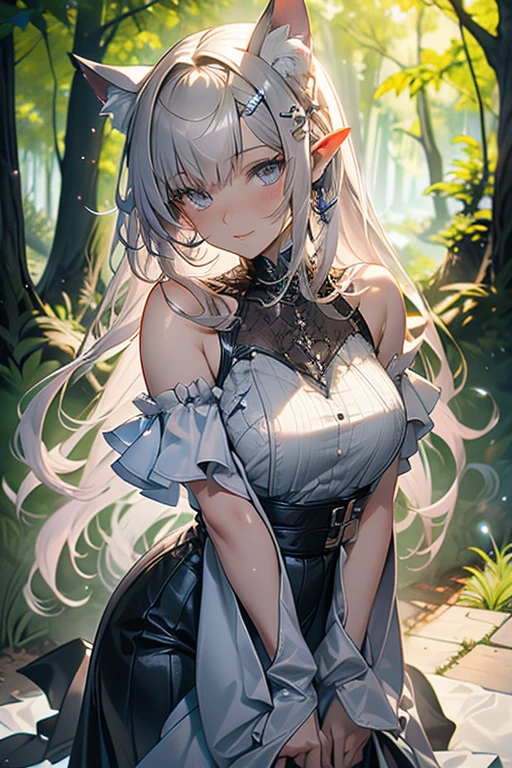 ((tmasterpiece:1.4,best qualtiy))+,(Hyper-detailing)+,(Ultra-detailed eyes)+,(White dragon horn:1.5),Dragon girl
(cute1girl),15year old,(Green eyes:1.15),long white hair,(wariza:1.2),paleskin,Cold,ssmile,A seductive smile
(She wore a white shirt:1.5),(black glove:1.4),Black maxi dress
White stockings,White gloves,Red berets,Slim legs,Surrounded by giant trees,
(White scales:1.1),
(Dawn light:1.2),White dragon,
(Heavy black and white:1.16),(depth of fields:1.4),