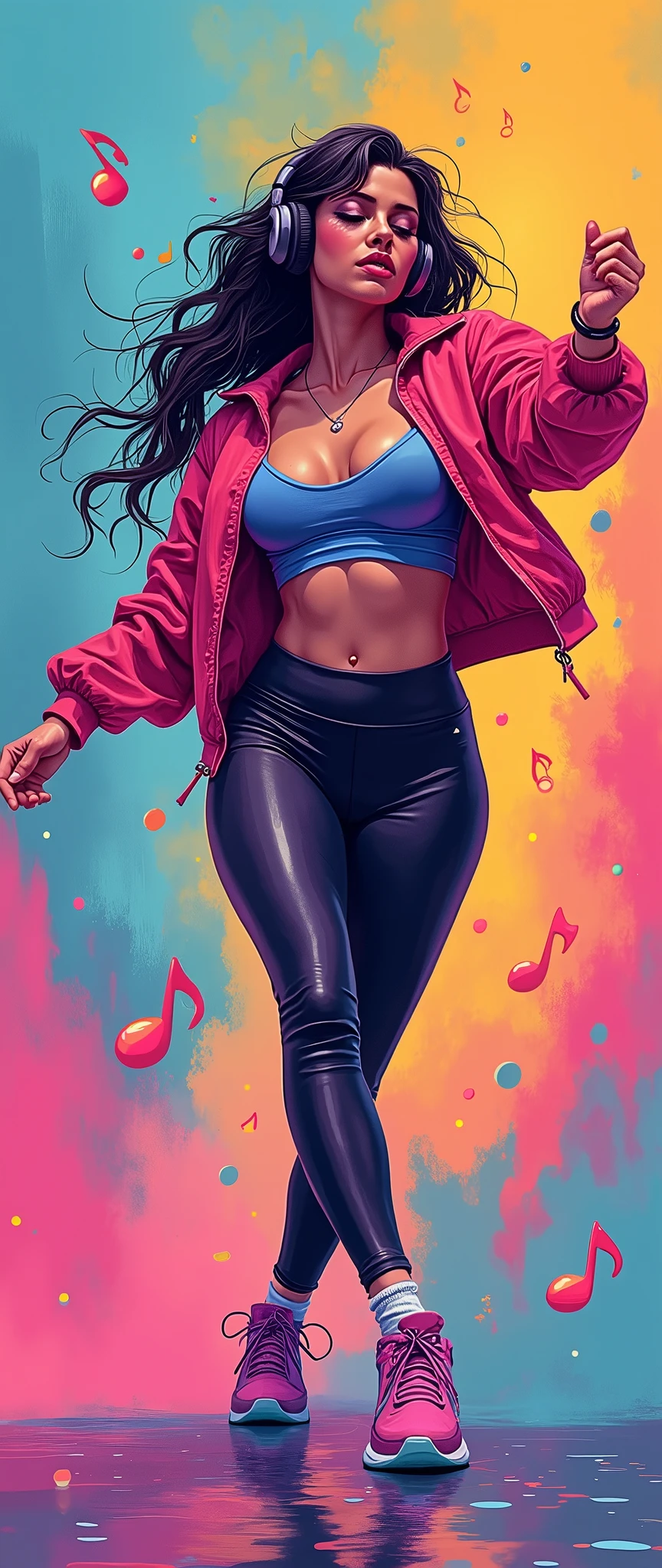 Beautiful Selena Gomez in pink tank top; Ben Bauchau, Michael Garmash, Daniel F Gerhartz, Clint Cearley, Carne Griffiths, Jean Baptiste Monge, strybk style, warm dreamy lighting, matte background, volumetric lighting, pulp adventure style, fluid acrylic, dynamic gradients, bold color, illustration, highly detailed, simple, smooth and clean vector curves, vector art, smooth, johan grenier, character design, 3d shadowing, fanbox, cinematic, ornate motifs, elegant organic framing, hyperrealism, posterized, masterpiece collection, bright lush colors, TXAA, penumbra, alcohol paint, wet gouache --auto --s2