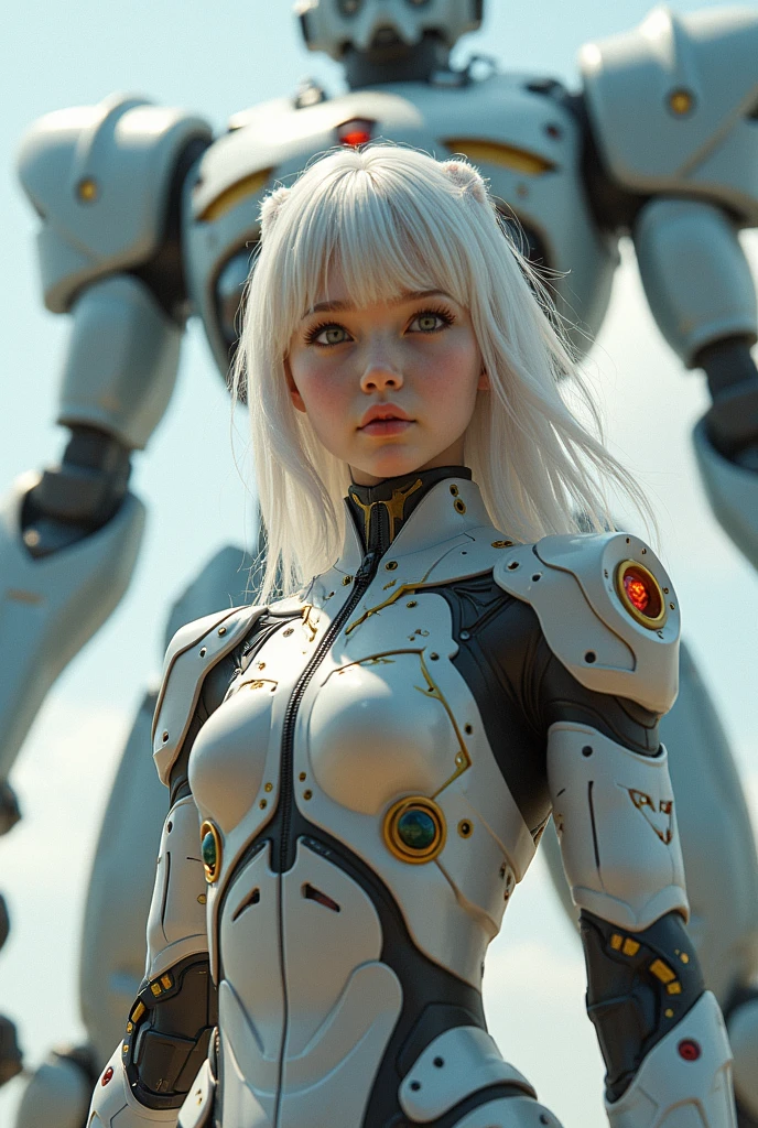 (((ultra realistic))) photoshot, work of art, Maximum quality,photoshotgrafia fiel de Alita anjo de combate, (ultra detailed face and eyes:1.3) in a modified robotic body, shiny white metals, bright yellow mechanical parts, wires and cables , LEDs for mechanical parts, strong and sexy body, breasts big, thick-thighs, yakuza tattoo on the body, White hair, battle angel alita face, in position of action, in top perspective showing the ground, closed fists , serious and angry eyes, scenery on top of an old spaceship flying high.