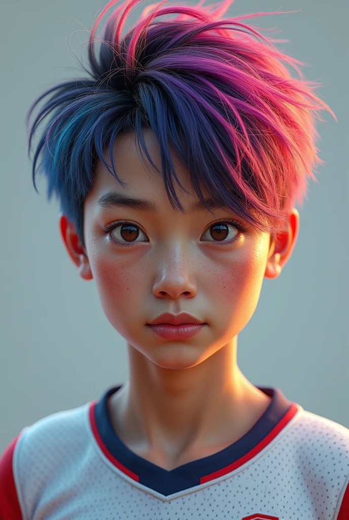 A cartoon of a boy, In a realistic style, Rose red and cyan, Kodak Elite Chrome extra color, Asians,oshare kei, dau al set, Zak Punk, Authentic expressions