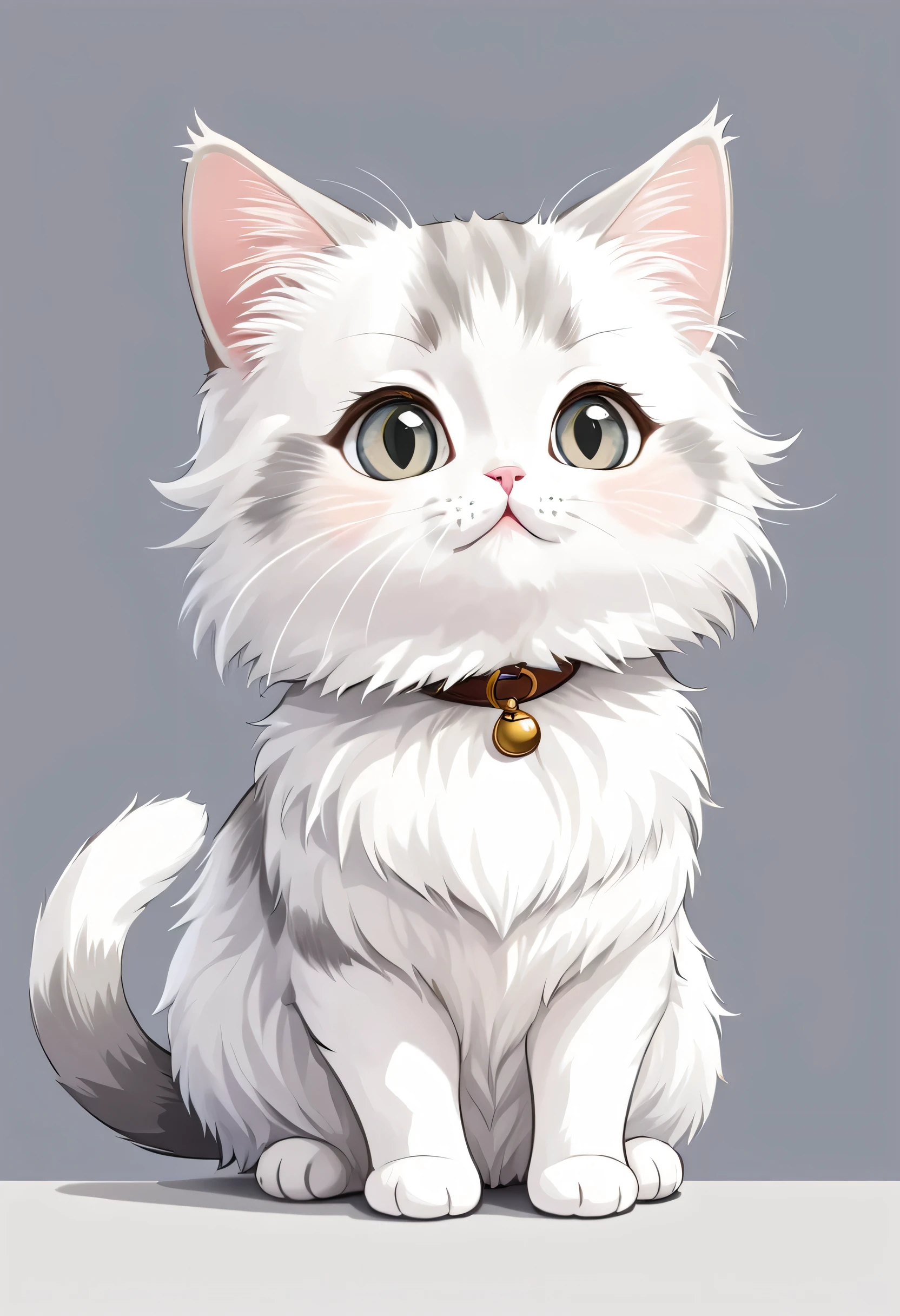 In TOK style, White and light grey fur,Cute cat, Munchkin cat, Looking at the audience, sit, Simple background