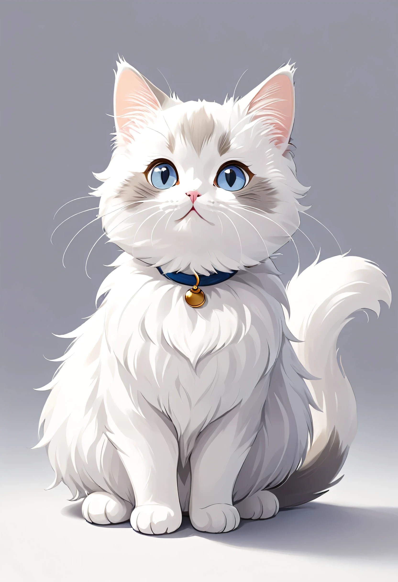 In TOK style, White and light grey fur,Cute cat, Munchkin cat, Looking at the audience, sit, Simple background