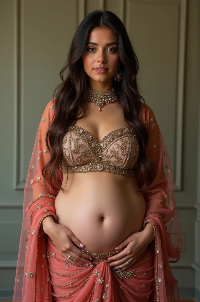 /High definition picture quality, 8k photo, intricate details:1.2, cinematic lighting, indian actress kareena kapoor, pregnant nude body paint --auto --s2