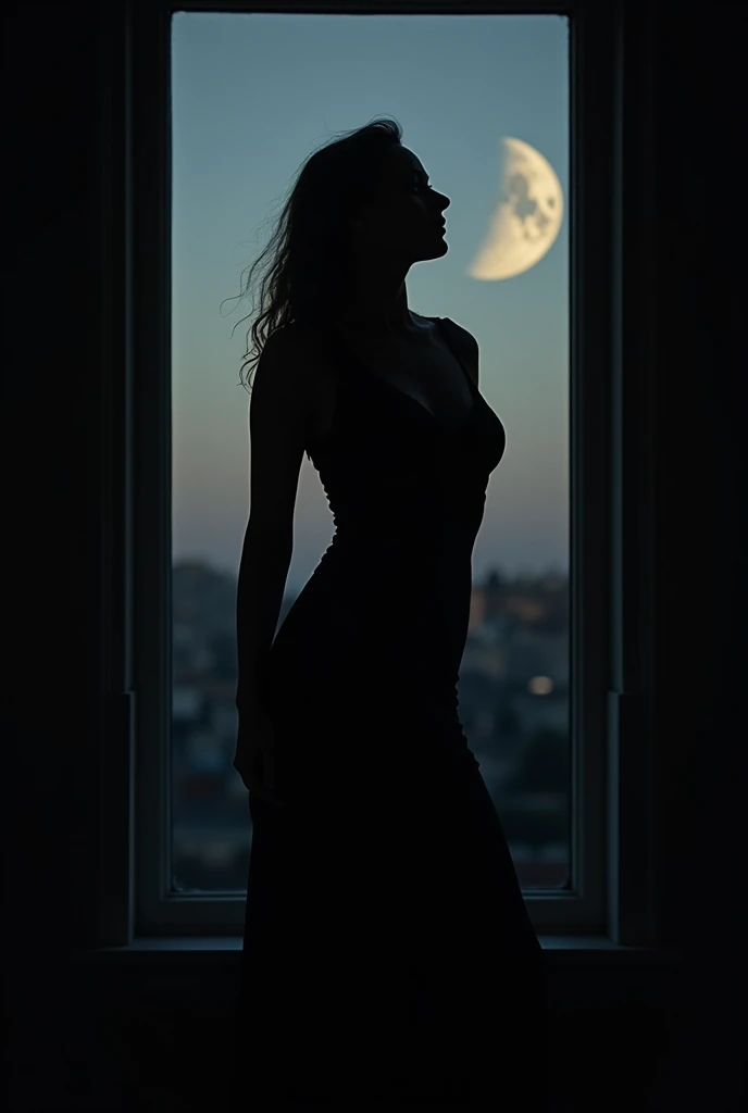 (Silhouette art,best quality,top quality,masterpiece,4k,)(fashion models), (((arte em papel cortado,A world where only black exists:1.2)， (style of 90s anime portraition),1lady,Solo,slim body,perfect female shape,epic quality,graceful dancing,elegant posture, (profile:1.2),ray tracing,movie level lighting，Cinematic storyboard，high heels,Moonlight,The window behind,beautiful thighs,thin thighs,Delicate legs,beautiful legs,sexy legs,long legs)),Slender, sunder (Dark moon) Textured glass background,staying in a completely dark World,woman holds curtains,perfect legs,hands,watching window,