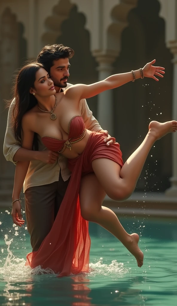 HD wallpaper 32k cinematic shoot of a Beautiful cute wet Pooja Hegde, with thick thighs and a curvy waist,  wearing a beautiful Indian dress, ((lowwaist)), ((kissing by a man)), ((kiss)), ((wet girl)), ((sweaty girl)), ((a man grabbing her waist)), ((a man grabbing her waist)), ((a man grabbing her waist)), ((a man kissing her navel)), ((a man kissing her navel)), ((a man kissing her navel))