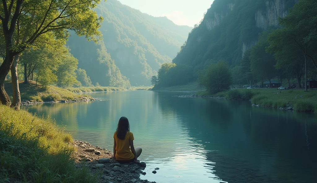 "(Directed by: Greg Rutkowski: 1.2), (master part), (best quality), extremamente delicado e bonito, illustration, (paisagem de fantasia), Uma paisagem de fantasia hipnotizante com elementos encantadores que se misturam perfeitamente. (Montanhas majestosas se erguem ao longe), adornado com flora vibrante e cachoeiras em cascata. The sky is flooded with shades of purple and gold, refletindo no lago tranquilo abaixo. A sense of tranquility and wonder fills the air, inviting exploration and discovery, profundidade de campo, HDR, intrincado, delicado"
