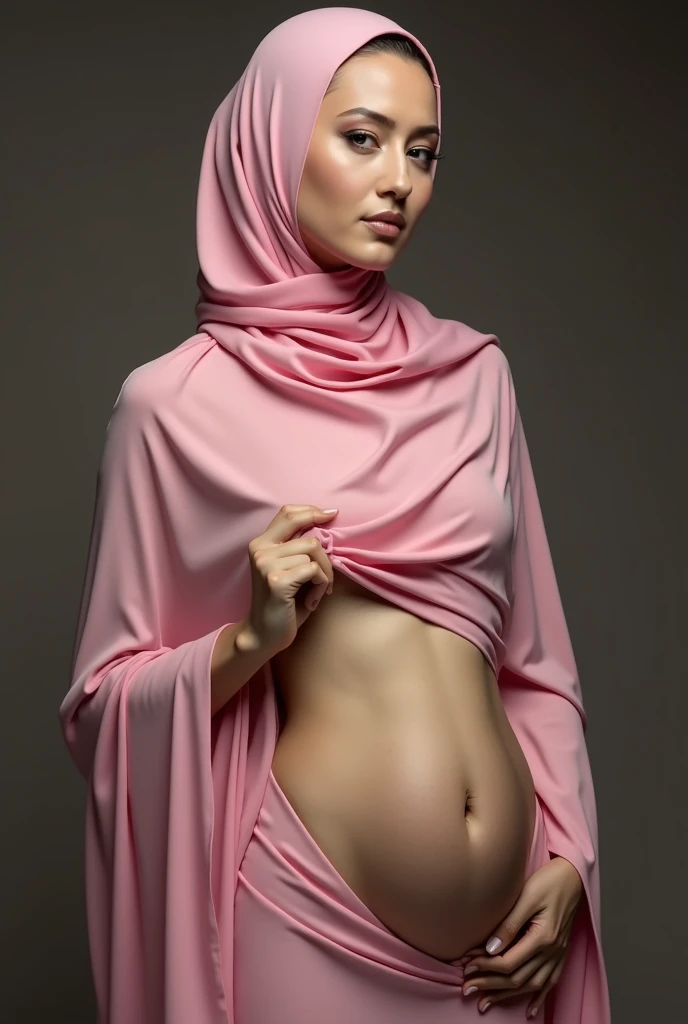 RAW photo,candid photograph, full body,photo of a beautiful,influencer,30yo Moroccan woman,hijab, detailed skin,naked, looking at viewer, thick body structure,white background,no background, candid pose,blue light, film grain, kodak color, instagram LUT