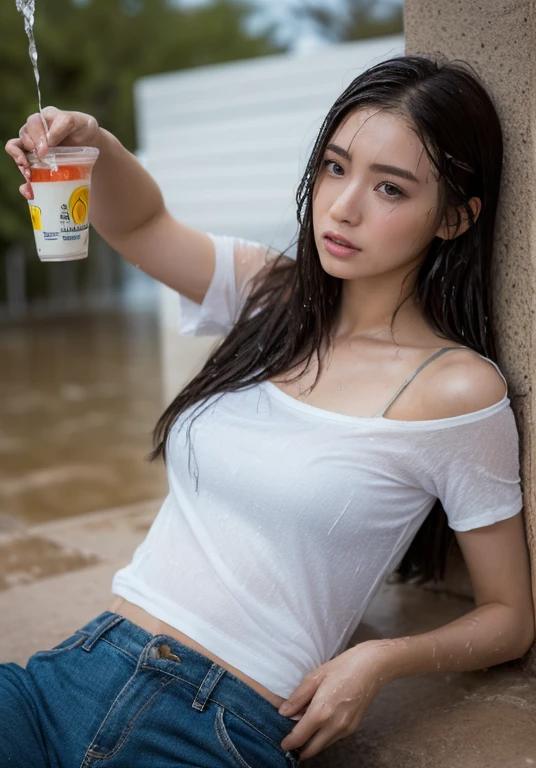 A boldly composed photograph of a Japanese woman that looks like it was taken by a famous artistic photographer, (((Blockbuster art photography)), (8k, Highest quality). A stunning composition using a model with excellent proportions. Perfect beauty model with a confident and balanced appearance, ((Highest quality質)), ((masterpiece)), (Familiar:1.4), ((Highest quality質のリアルな写真)), ((Shot with Hasselblad)), ((Best photo quality)), Beautiful womanの画像,Super Resolution,Slim and perfectly proportioned, Beautiful woman, ((Highest quality質, 8k, masterpiece: 1.3)), Beautiful woman, 1 female, Slim figure: 1.1, Perfect beauty, 20-year-old, (Realistic: 1.4), Ahegao, Shining Sweat, thin, Art photo composition with space around the woman, See through, (((The background is the American wilderness))), Full body photo, Anatomically correct hand, Anatomically correct legs, anatomically correct whole body, White camisole and shorts. Cowboy Shot, (((Holding your crotch with your hand))). Spread your legs, Drink Calpis, Nipples are protruding,, (((My camisole is wet with Calpis))), (((Being drunk))), (((Drooling))), (((LOL))), ((Butt)), (((Lying on one&#39;s back))), (((The background is a vast desert landscape))), (((night))), (((Starry sky and moon))),