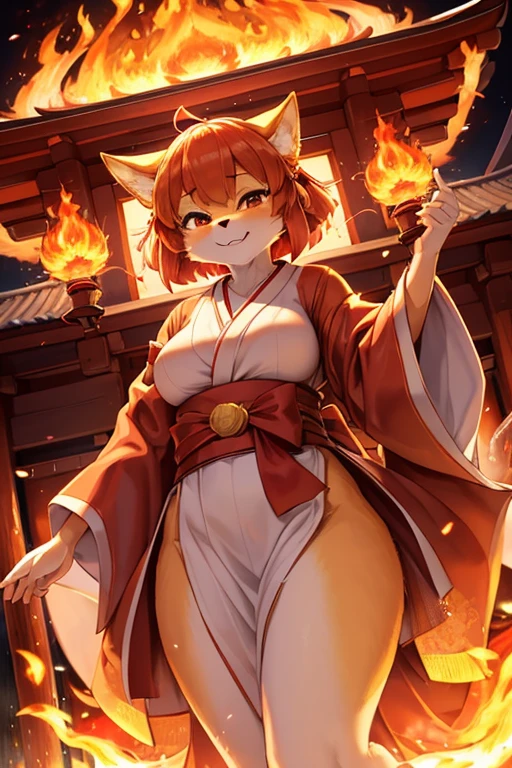 (Fox Girl, Fox Ears, Black colored hair, Fox Makeup, One Girl, Long Hair:1.6), (kimono, Kimono with open chest, A beautiful kimono with red and black patterns, I can see her cleavage, Open chest, Exposed skin:1.8), (Body size is 100-70-90!, Nice body, Big Breasts, Soft breasts, Emphasize cleavage, Knees are slightly visible, Muscular, Abdominal muscles, Grab your own chest:1.9), Avatar, face, lewd face, Dominant representation, naughty face, Uplifting, Skin Texture, outside, Grassy field