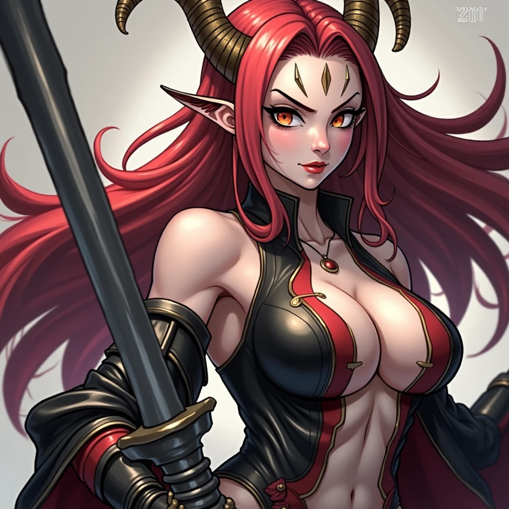 (((mulher))), (((melhor qualidade))), (((obra prima))), (((adulta))), Uma guerreira mulher de 35 anos com corpo perfeito, She-Lobo, (( under boobs )), quase nua no estilo selvagem urbano de Simon Bisley para a capa da revista Heavy Metal, cabelo loiro, Minimum clothing, armadura (vermelho escuro com estrelas brancas), cheio de pontas e rebites manchadas de tinta, tatuagem de estrelas de 5 pontas, (((corpo inteiro))), cabelo preto curto com franja branca cobrindo a testa