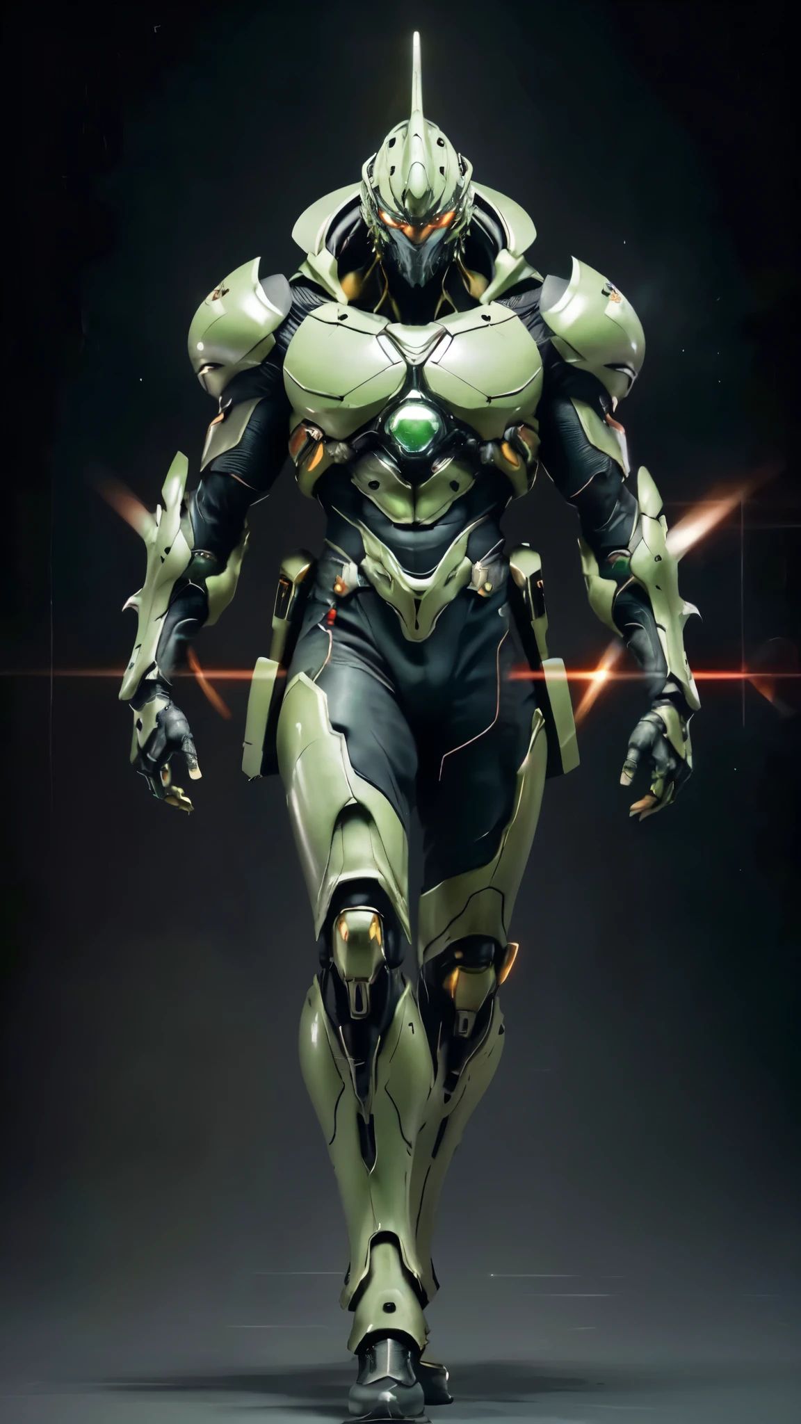 (masterpiece:1.5, best quality:1.5, extremely delicate:1.5), (male:1.5), humanoid Mecha, fully enclosed shoulder guards, matching arm and leg guards, full body, full armor, the design balances heavy with agility, (the color scheme is primarily Green with Red and White accents, the concept Inspired by Biological Robot, BRS, organic biotech armor, standing, floating high above the futuristic sci-fi city), exquisite and mature art style, (aura effect, glowing eyes, the armor glows), metallic, dramatic, high definition, highres, ultra-detailed, ultra-fine painting, professional, perfect body proportions, anatomically correct, symmetrical face, extremely detailed eyes and face, high quality eyes, creativity, RAW photo, UHD, 32k, Natural light, cinematic lighting, masterpiece-anatomy-perfect