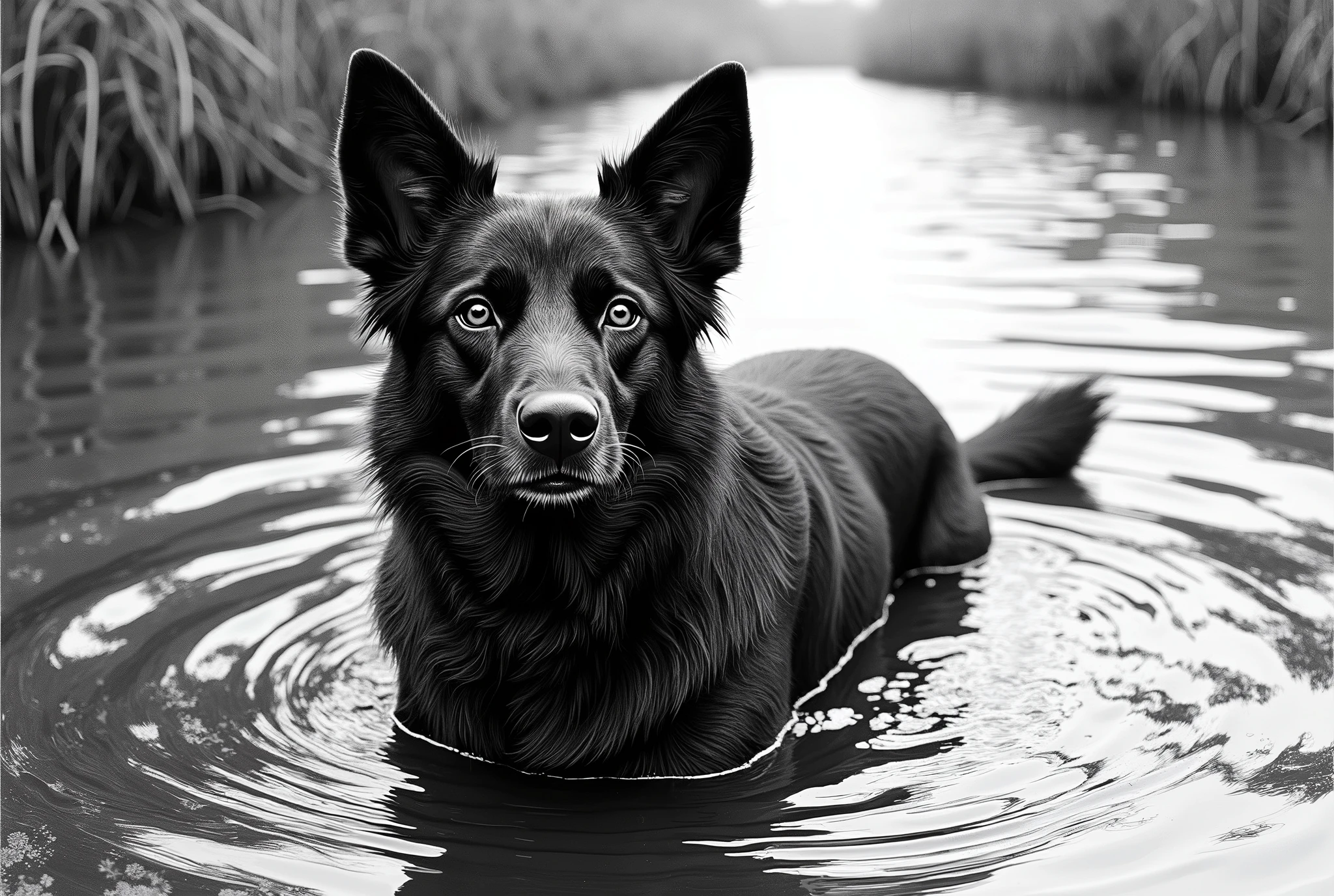 There is a dog that is sitting in the water - SeaArt AI