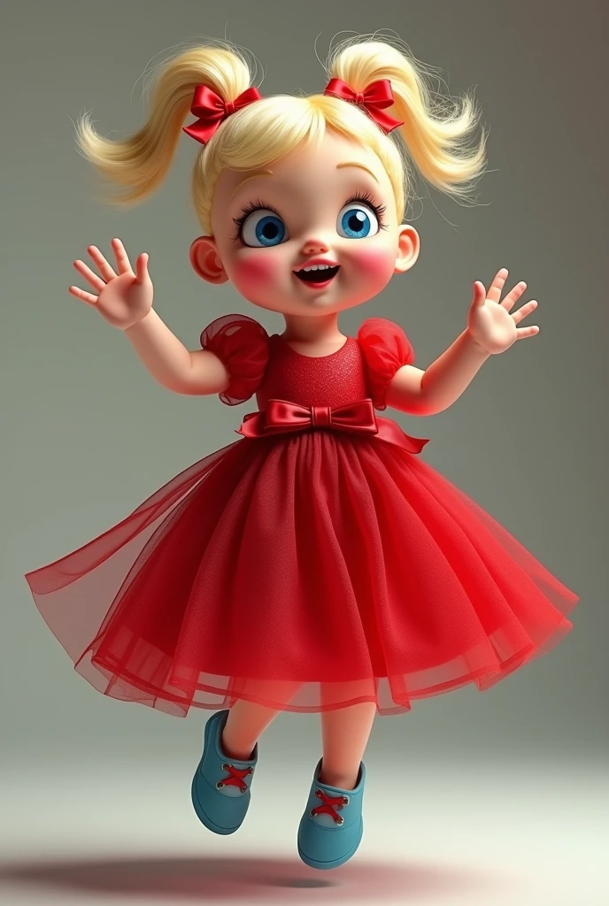 (masterpiece), (best quality), (ultra-detailed), (full body:1.2), A cartoon girl with blonde hair, blue eyes, and a red dress is lying on the ground. Super cute, Baby, Pixar, Baby in yellow blouse, turquoise top and a red skirt, sitting on the floor, Big bright eyes, Smile, Delicate and fine, Fairy tales, Incredibly high detailed, Pixar style, Bright color palette, Natural light, Simple background with pure color, Octane render, Trending on Artstation, Gorgeous, Ultra wide angle, 8k, HD, Realistic, cute baby chibi anime, , smooth 3d model, glossy plastic texture, multiple light sources, rim light, sharp post effects render, most beautiful vfx, , realistic, 4k, high resolution, rim light, smooth 3d model. , glossy texture, smooth 3d model, multiple light sources, rim light, sharp post effects render, (glossy plastic texture with multiple big light probe refractions), perfect cgi, reflective, best quality, 4k, masterpiece:1.2, ultra-detailed, realistic, vivid colors, The image of the highest quality, ensuring every detail showcased perfectly. It in 4k resolution, allowing viewers to immerse themselves in the richness of the colors and intricate details. The realistic rendering. under the spotlight, reflecting, high-resolution image, realistic rendering