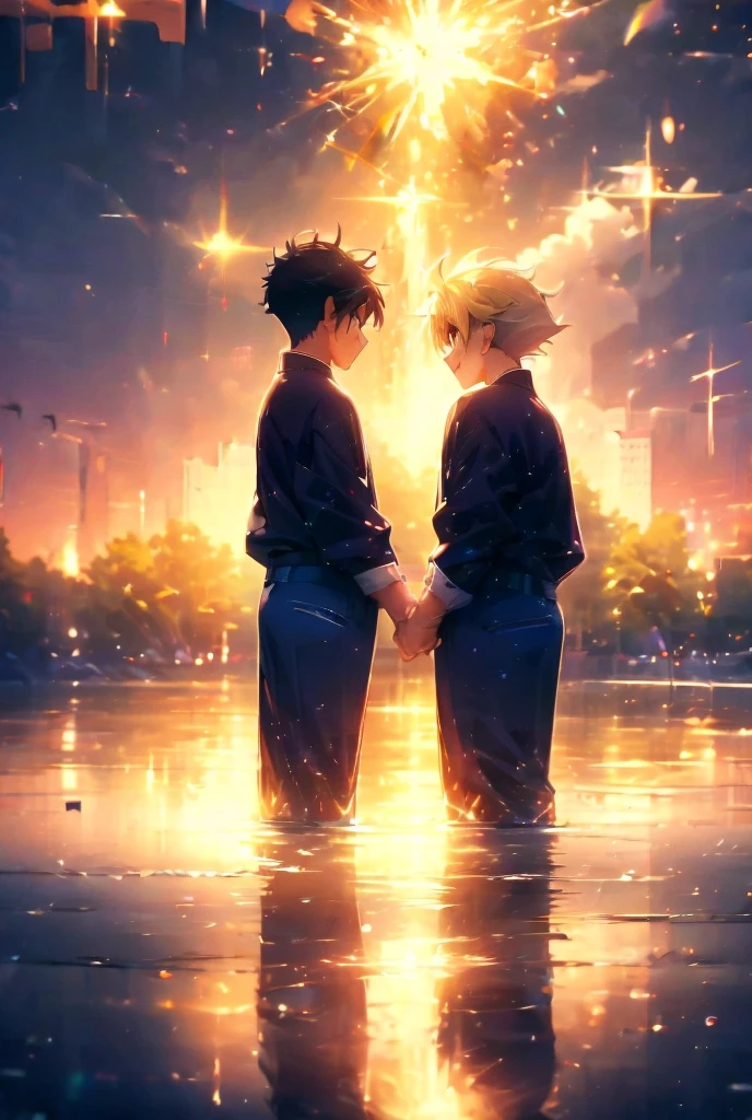 Simple background, Masterpiece, Best Quality, High Quality, HD, Anime, Anime Style, Sparkle, Blurry, Reflection Light, Glowing Light, anime friends group, friends, two girls and two boys, best friends, cute friends, soft, sketchy style, soft colors, soft cute 