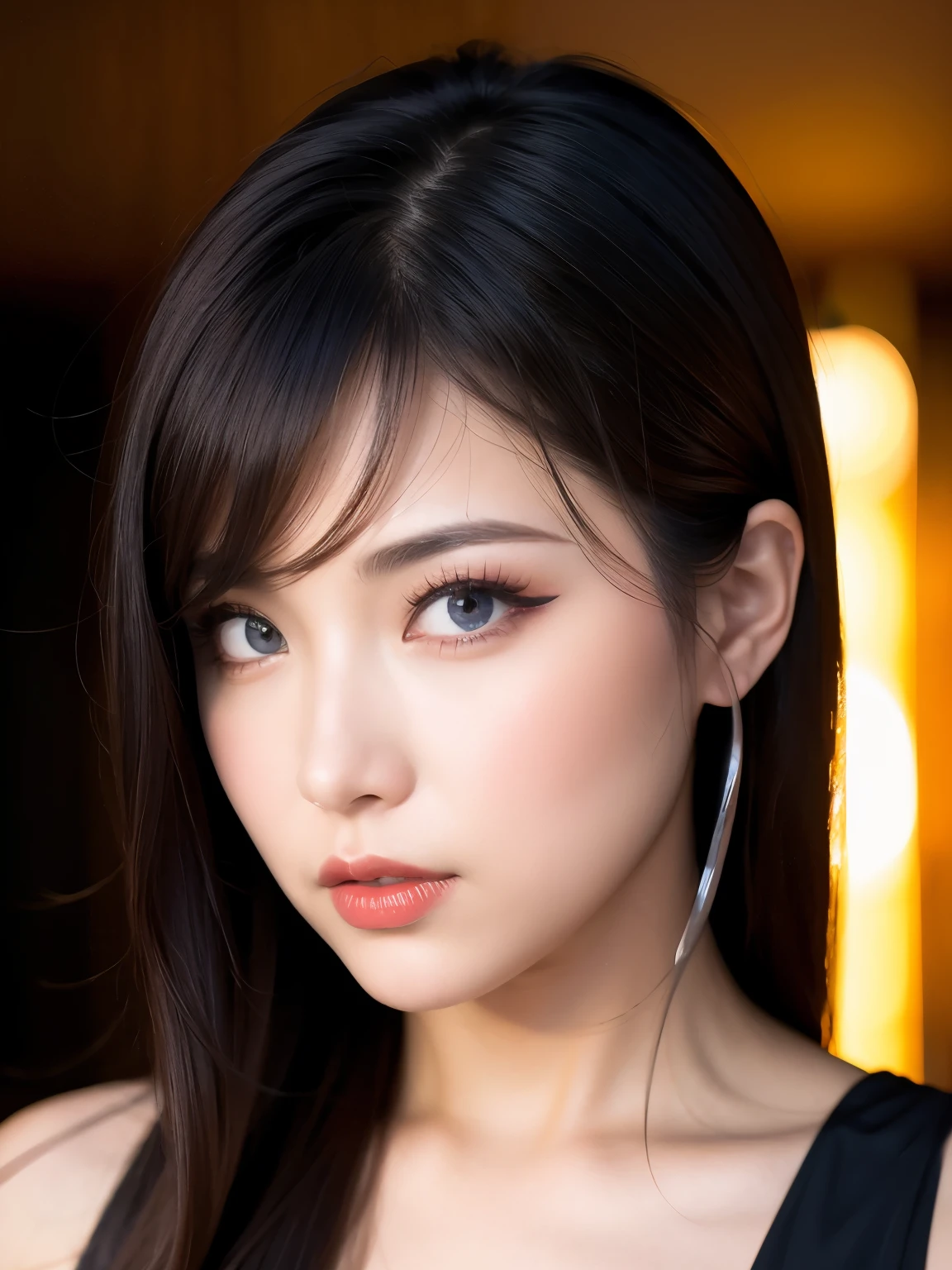 (Dark red right eye), (Left eye is dark blue), (((masterpiece))), (((Best Quality: 1.4))), ((Super detailed: 1.4)) , A lovely woman, Gorgeous Chinese Model, Translucent dress, See-through dress, Gorgeous exotic features, Amber neon eyes:1.5,  Shining silver hair, Highly detailed facial features, Expressive Face, Detailed Texture, Natural Skin Shader, , wonderful, Skin-tight dress, Japanese Model, Volume determination, Warm shades beneath her skin, Eyeshadow、Professional Makeup、Gorgeous makeup、Portraiture、Sharp Eye、Ultra-high resolution full body shots、Heterochromia: blue on the left and red on the right