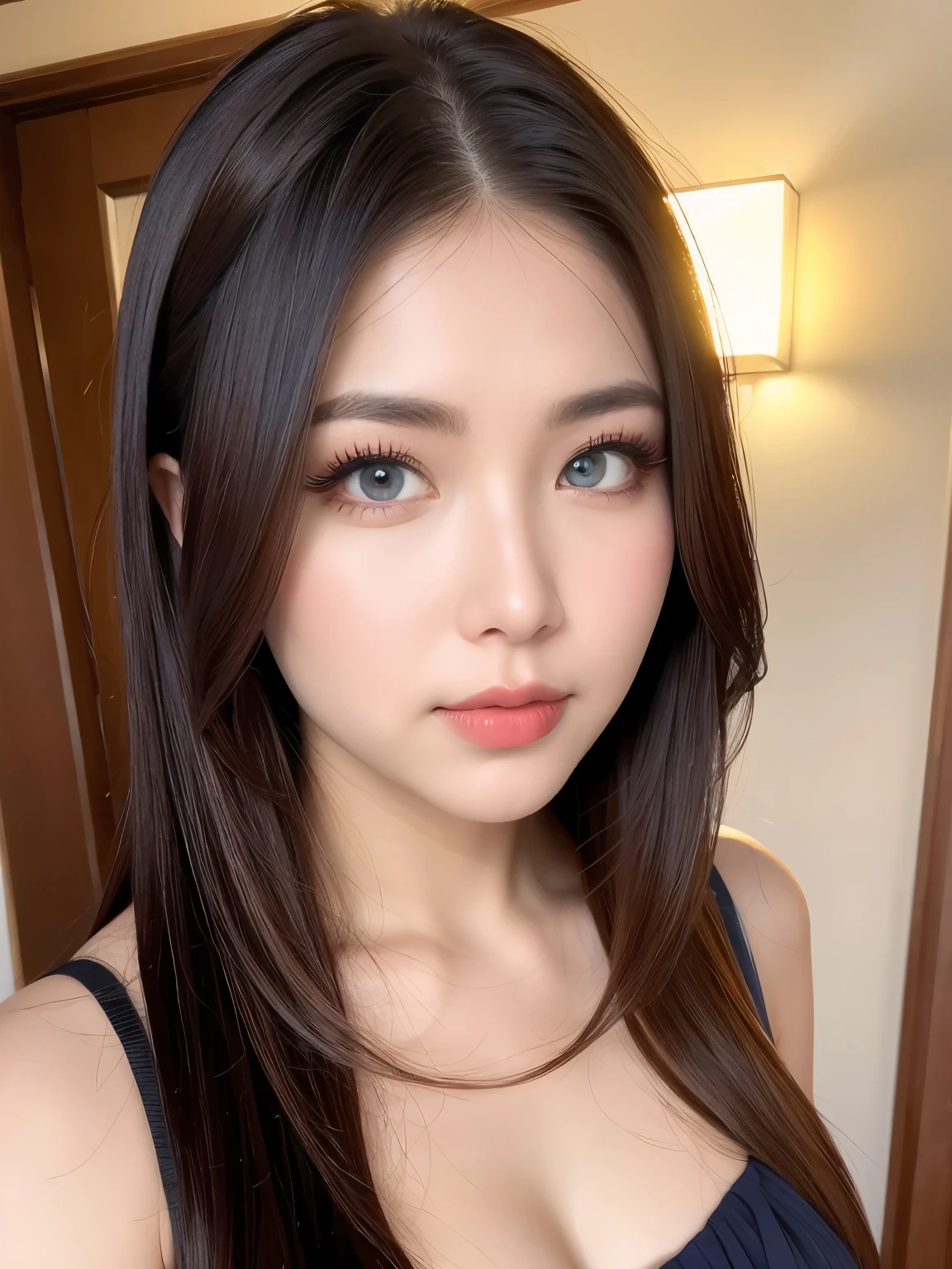 (Dark red right eye), (Left eye is dark blue), (((masterpiece))), (((Best Quality: 1.4))), ((Super detailed: 1.4)) , A lovely woman, Gorgeous Chinese Model, Translucent dress, See-through dress, Gorgeous exotic features, Amber neon eyes:1.5,  Shining silver hair, Highly detailed facial features, Expressive Face, Detailed Texture, Natural Skin Shader, , wonderful, Skin-tight dress, Japanese Model, Volume determination, Warm shades beneath her skin, Eyeshadow、Professional Makeup、Gorgeous makeup、Portraiture、Sharp Eye、Ultra-high resolution full body shots、Heterochromia: blue on the left and red on the right