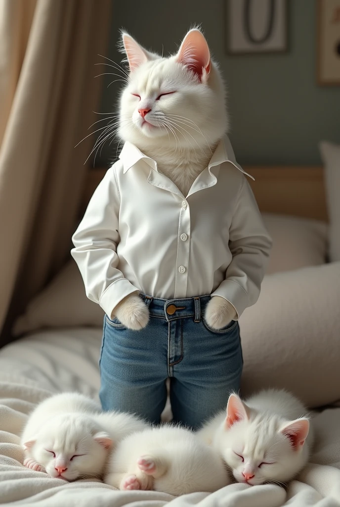 A boy with white hair holds a white cat,A cute cat vision,male,catss,realistic ,Gutwez-style artwork,best qualtiy