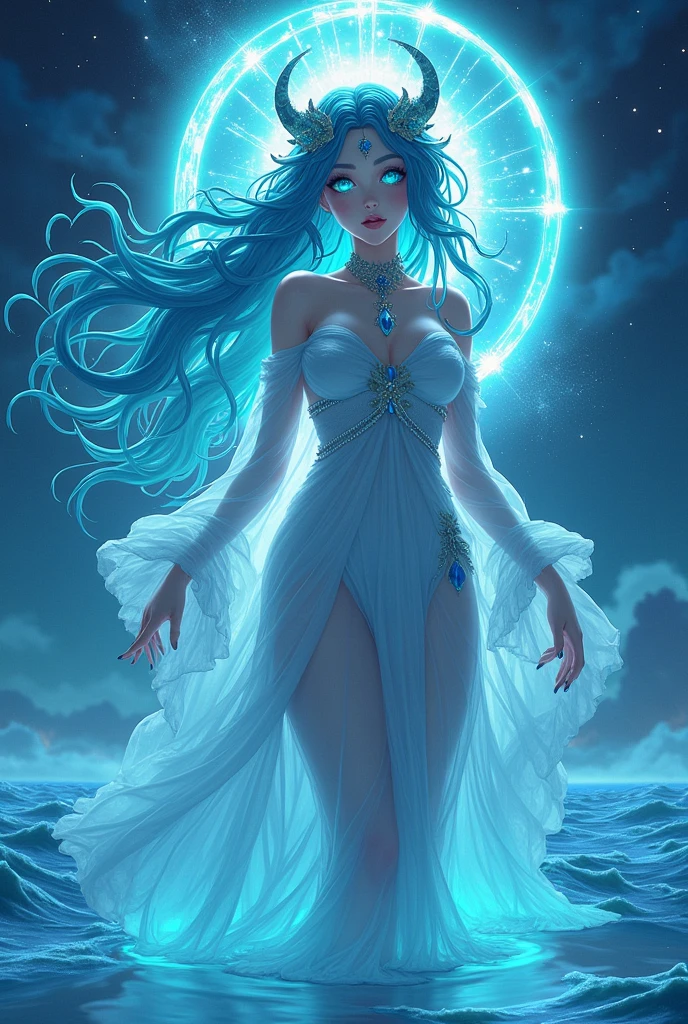 A night painting of an abstract ethereal semi - transparent woman walking on the beach with bioluminescent footprints in the sand among fireflies rainbow light impressive skies --auto --s2