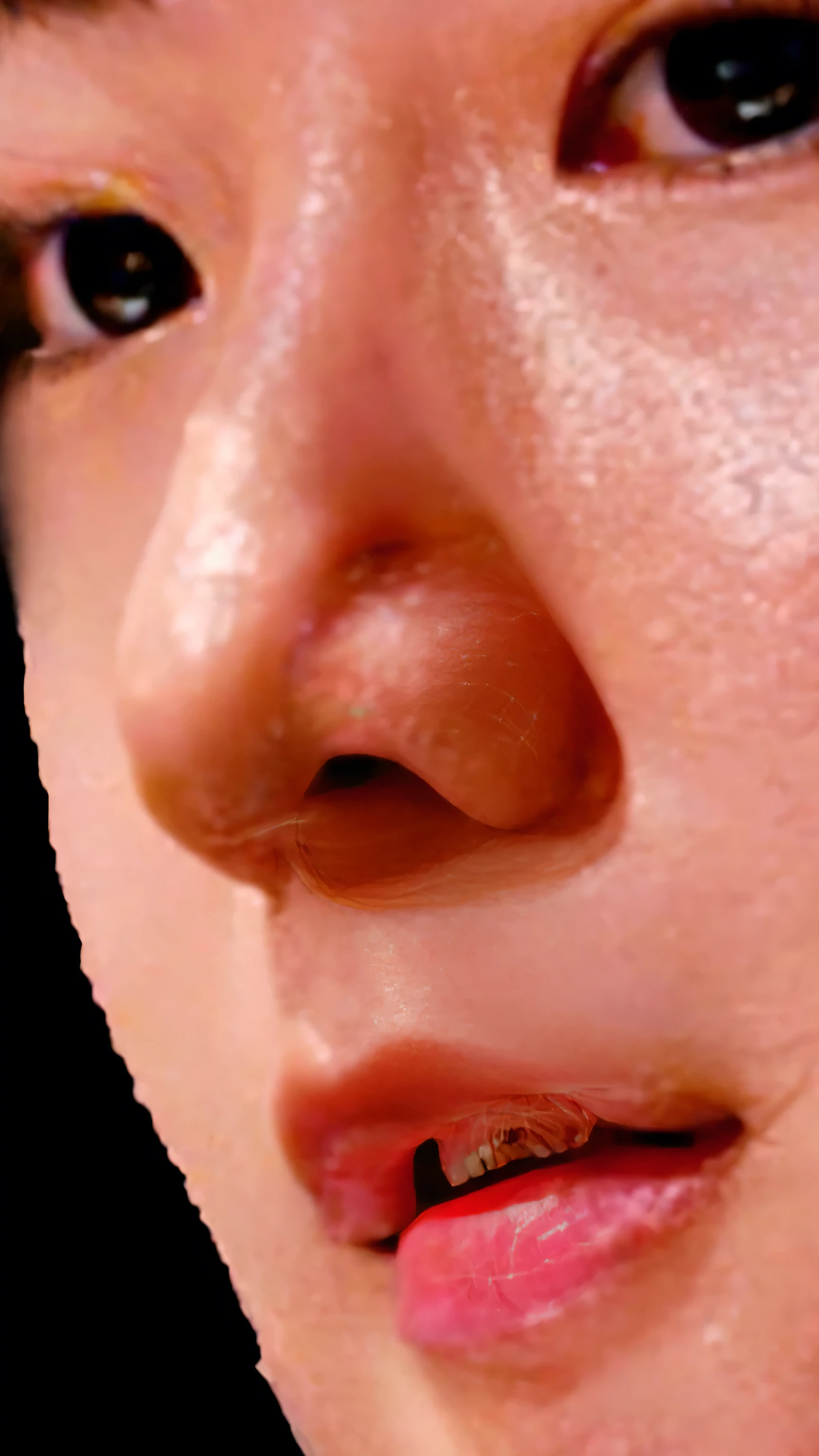 a close up of a woman ,photorealistic skin texture, detailed unblurred face, close up at face, close up of face, realistic skin texture, realistic textured skin, ultra high detail ultra realism, hyperdetailed skin, closeup on face, 8 k pores,UHD, closeup of face, neck zoomed in from lips down
