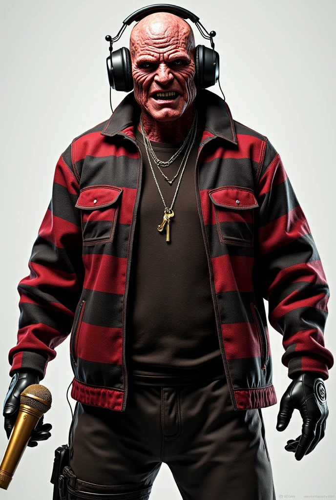 A standing man with a realistic rooster mask with ((full black eyes, full black cornea)) , Baseball Jacket colored red and white ((one hand holding a baseball bat covered in blood)), (emotionless) , closed beak , cinematic, masterpiece:2 , hotline Miami style , dark smokey background , heavy atmosphere , 3D render