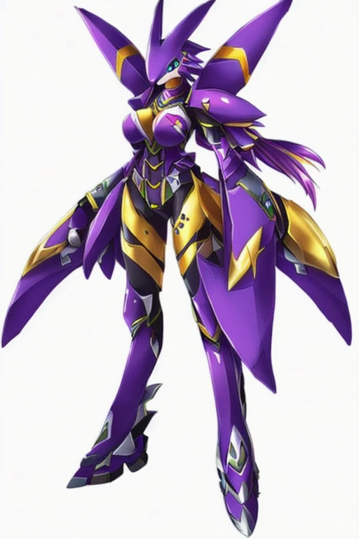 Female with purple and red hot insect shell、Guyver Style、evil smile、(masterpiece, :1.3),(top-quality:1.4)、tail、Cel Shade Adult Animation、Alien Queen、Full Body Art