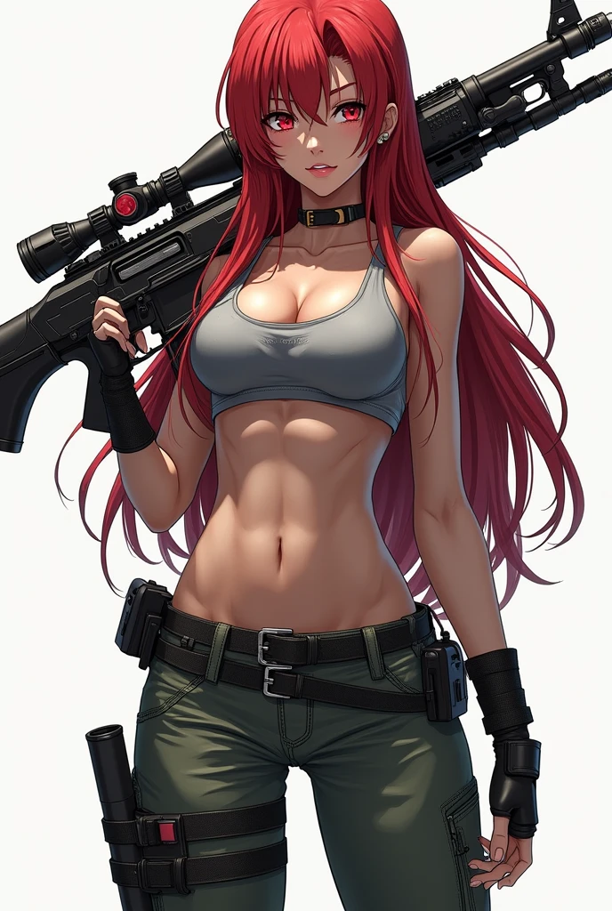 Young woman with long red hair, eye patch, scar on face, nude, Bored expression, sniper rifle aims at zombies, sexy
