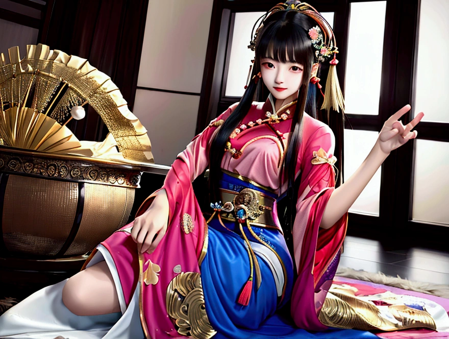 Anime girl with a sword and a flower in her hand, Ayaka Genshin impact, black-haired mage, full-body xianxia, Kushatt Krenz Key Art Women, royal elegant pose, highly detailed exquisite fanart, Keqing from Genshin Impact, A scene from the《azur lane》videogame, ((a beautiful fantasy empress)), from girls frontline