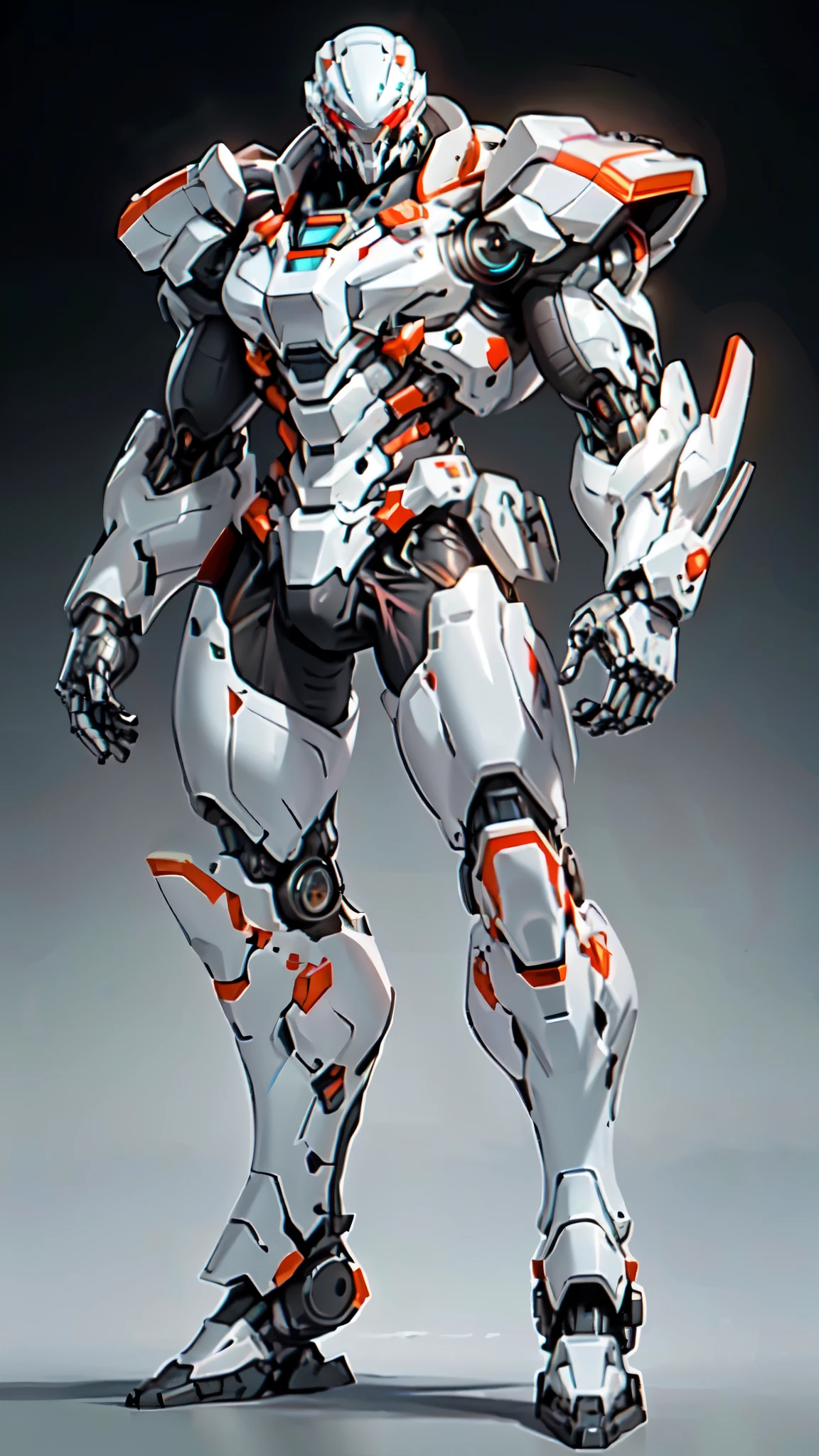 (masterpiece:1.5, best quality:1.5, extremely delicate:1.5), (male:1.5), humanoid Mecha, fully enclosed shoulder guards, matching arm and leg guards, full body, full armor, the design balances heavy with agility, (the color scheme is primarily Black with White and Red accents, the concept Inspired by Heavy Robot, HRS), organic biotech armor, standing, floating high above the futuristic sci-fi city, exquisite and mature art style, (aura effect, glowing eyes, the armor glows), metallic, dramatic, high definition, highres, ultra-detailed, ultra-fine painting, professional, perfect body proportions, anatomically correct, symmetrical face, extremely detailed eyes and face, high quality eyes, creativity, RAW photo, UHD, 32k, Natural light, cinematic lighting, masterpiece-anatomy-perfect