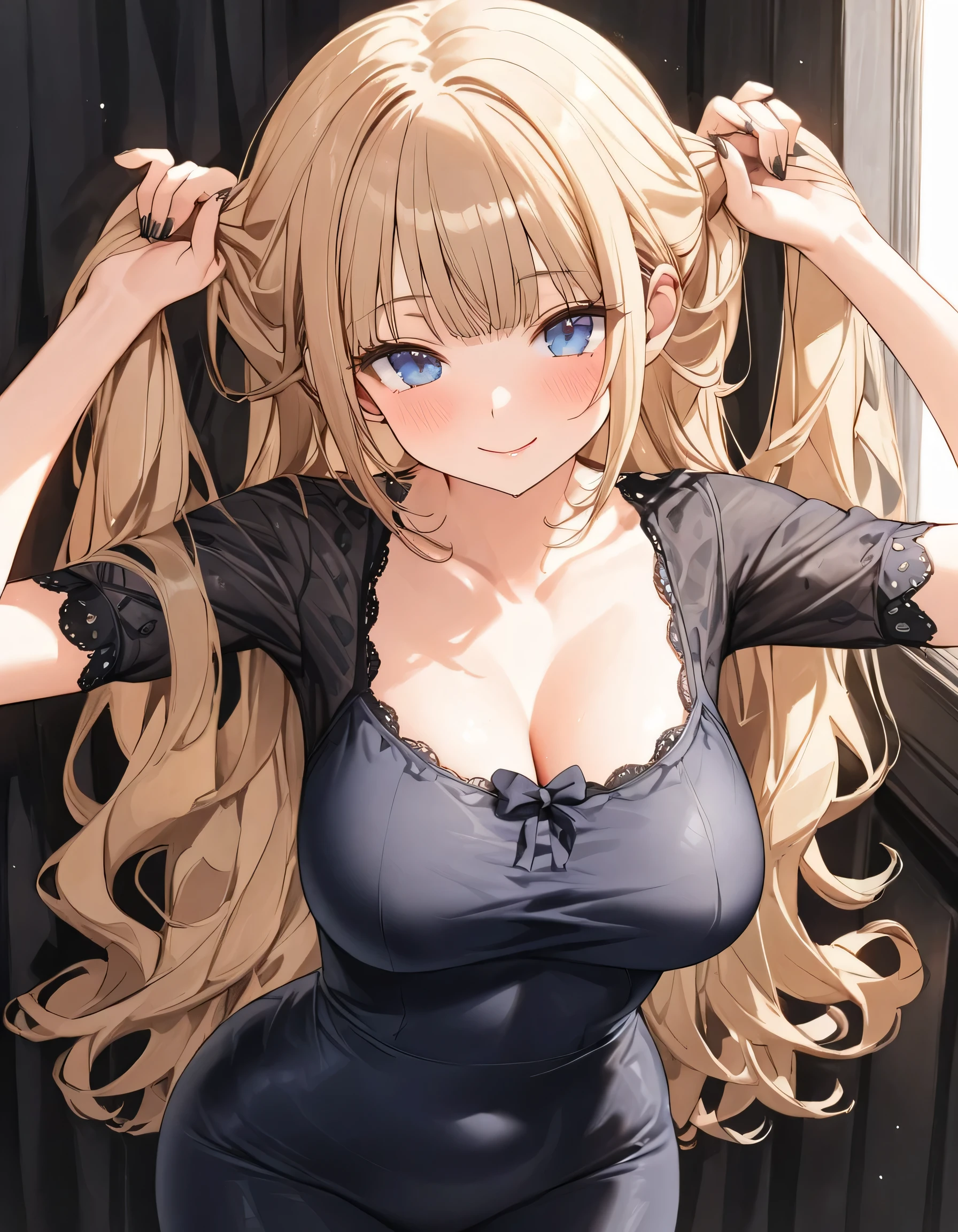 (SuperQuality:1.0), (SuperQuality:1.2), A shy yet affectionate girl, (petite fram:1.5), Semi long and soft wavy hair, light brown hair, bunching hair, ribbon tied on the side, casual clothes , large gentle amber eyes, deep blue eyes, soft oval face with slightly rounded cheeks, soft contours, (large breasts, natural round breasts, Fcup, slender waist), delicate and natural curves, standing in a relaxed and shy pose, smiling softly, hair slightly flowing in a gentle breeze, detailed facial features, soft lighting, ultra high detail, 8k ultra high resolution, emphasizing her kind and gentle personality, subtle background, natural lighting, soft shadows,  (ultra high quality), (16k ultra high resolution), highly detailed skin, smooth skin, premium resolution, artistic composition, balanced contrast, soft shadows, smooth lighting, (premium details), subtle blush