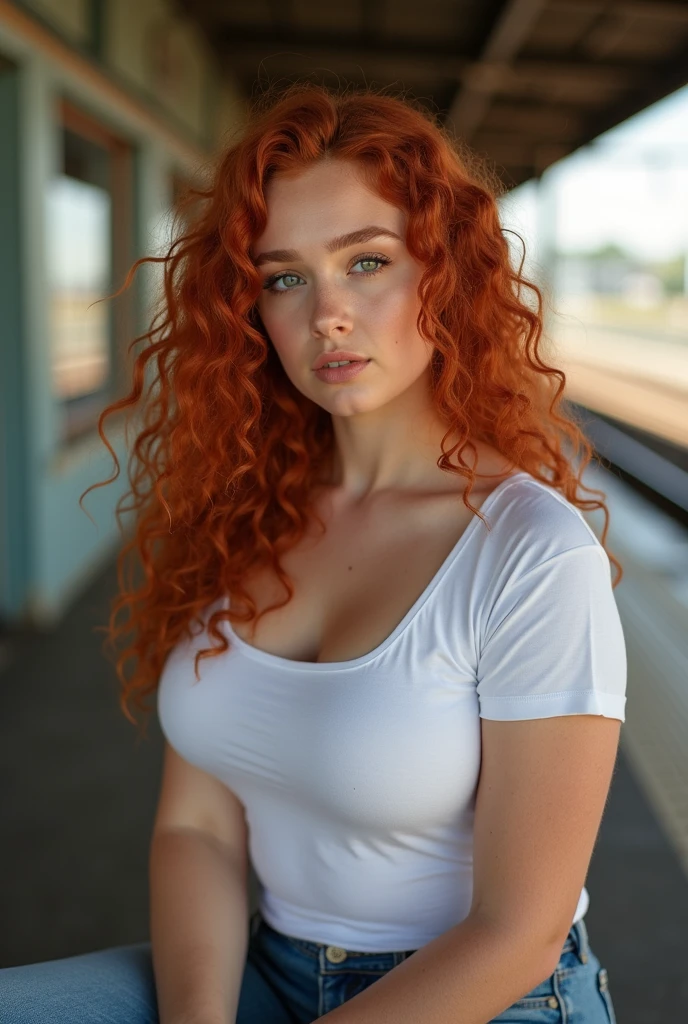 A real photo of an 18 year old redhead., con culo enorme de rodillas, Hermosa cara de modelo famosa, con sarna en la cara, piel detallada, cuerpo en forma, cintura delgada y delgada, en sexy sujetador negro, culo enorme, En el dormitorio, cuerpo completo, luz brillante, sombra paralela, rayos de Dios, luz brillante, tetas naturalmente grandes, Pelo RIZADO, Chinos, pelo largo, Ojos verdes