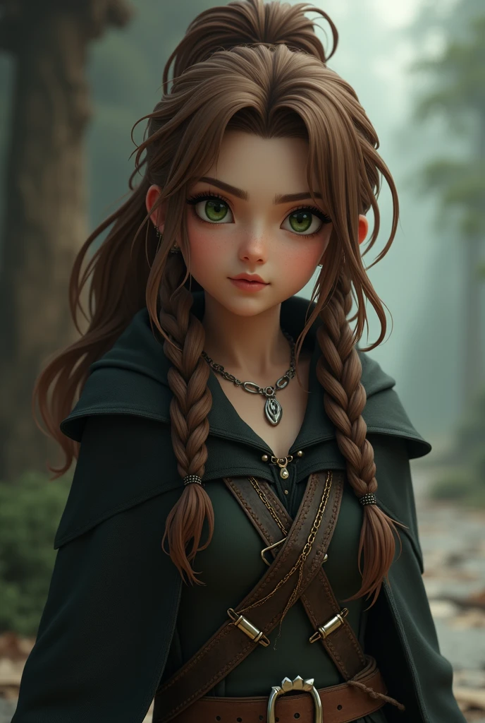 a chubby female dwarf druid with long braided blonde hair, vibrant green eyes, rosy cheeks, comic style rendering, close-up portrait, intricate details, delicate facial features, ornate clothing, nature elements, warm color palette, dramatic lighting, (best quality,4k,8k,highres,masterpiece:1.2),ultra-detailed,(realistic,photorealistic,photo-realistic:1.37),cinematic composition,digital painting
