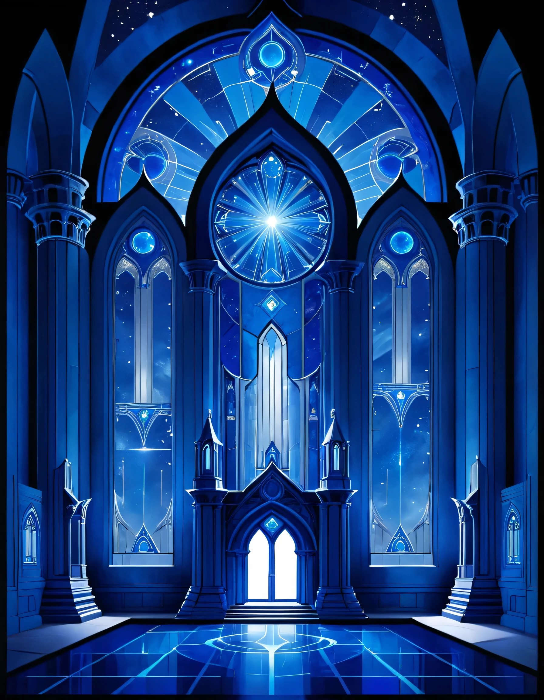 a blue print Architectural Design of a celestial temple with angelic wings, towers, bridges, turrets, gates stained glass windows, bl3uprint