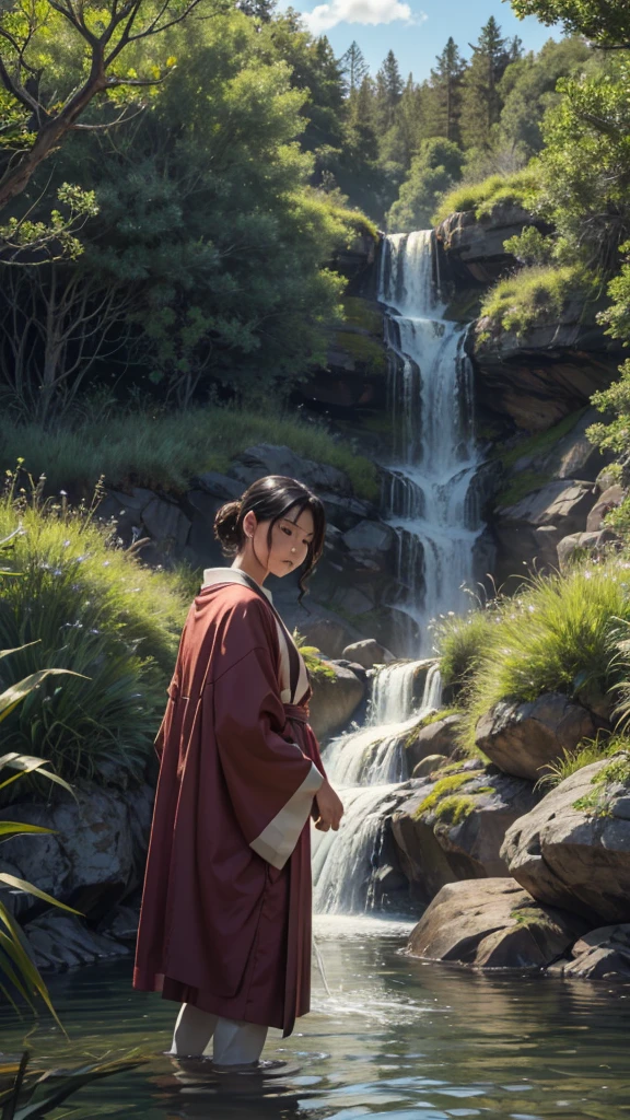 ((Highest quality)), ((masterpiece)), (detailed), Realistic、forest、Black、Rough Stone、At the foot of the tree、live-action