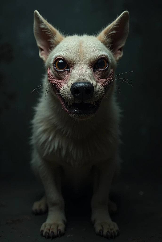 bulging eyes, googly eyes, big eyes, small dog, ugly, vicious dog, angry, bloody, zombie dog, alien