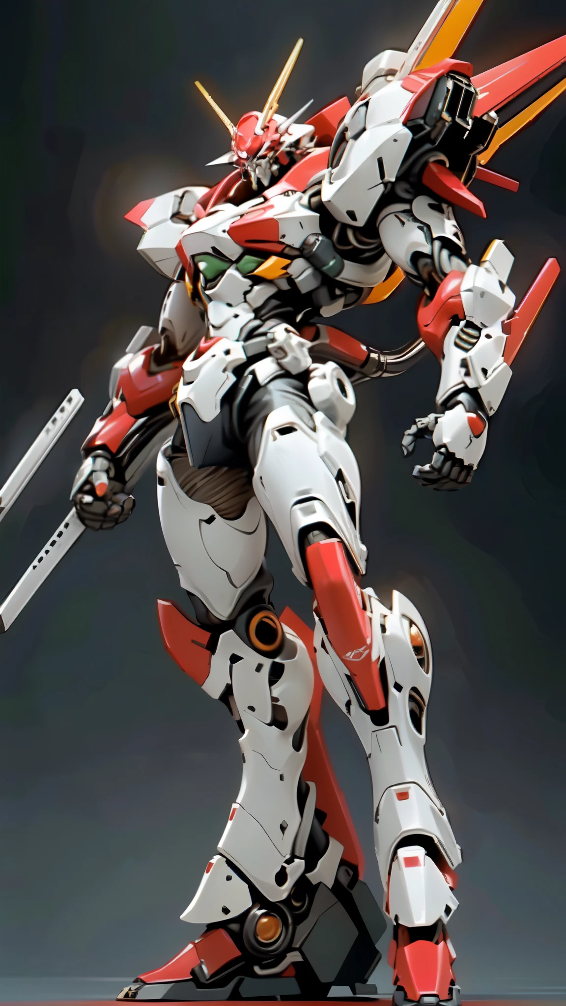 (masterpiece:1.5, best quality:1.5, extremely delicate:1.5), (male:1.5), humanoid Mecha, fully enclosed shoulder guards, matching arm and leg guards, full body, full armor, the design balances heavy with agility, (the color scheme is primarily Black with White and Red accents, the concept Inspired by Biological Robot, BRS), organic biotech armor, standing, floating high above the futuristic sci-fi city, exquisite and mature art style, (aura effect, glowing eyes, the armor glows), metallic, dramatic, high definition, highres, ultra-detailed, ultra-fine painting, professional, perfect body proportions, anatomically correct, symmetrical face, extremely detailed eyes and face, high quality eyes, creativity, RAW photo, UHD, 32k, Natural light, cinematic lighting, masterpiece-anatomy-perfect