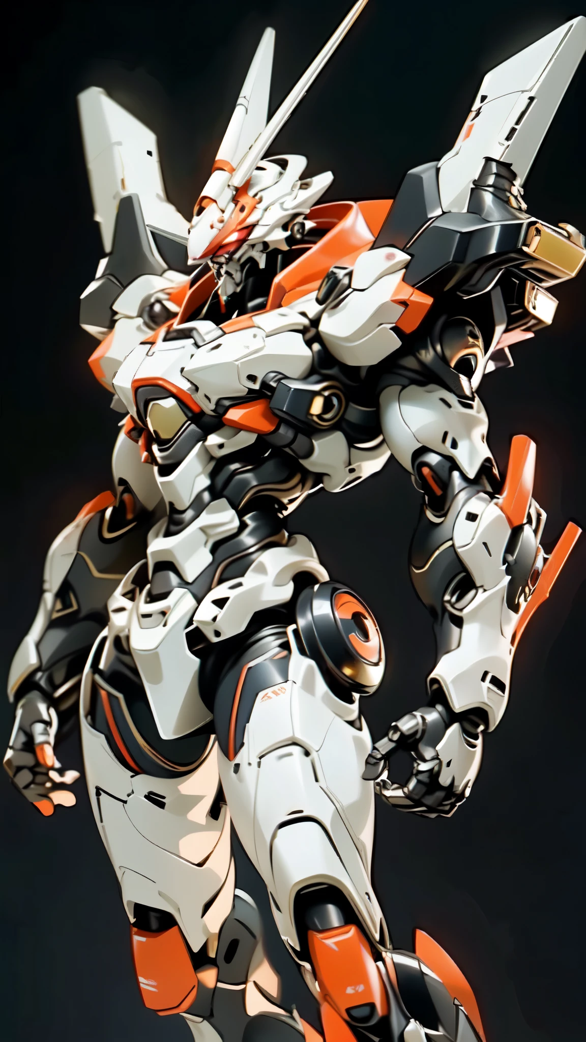 (masterpiece:1.5, best quality:1.5, extremely delicate:1.5), (male:1.5), humanoid Mecha, fully enclosed shoulder guards, matching arm and leg guards, full body, full armor, the design balances heavy with agility, (the color scheme is primarily Black with White and Red accents, the concept Inspired by Biological Robot, BRS), organic biotech armor, standing, floating high above the futuristic sci-fi city, exquisite and mature art style, (aura effect, glowing eyes, the armor glows), metallic, dramatic, high definition, highres, ultra-detailed, ultra-fine painting, professional, perfect body proportions, anatomically correct, symmetrical face, extremely detailed eyes and face, high quality eyes, creativity, RAW photo, UHD, 32k, Natural light, cinematic lighting, masterpiece-anatomy-perfect