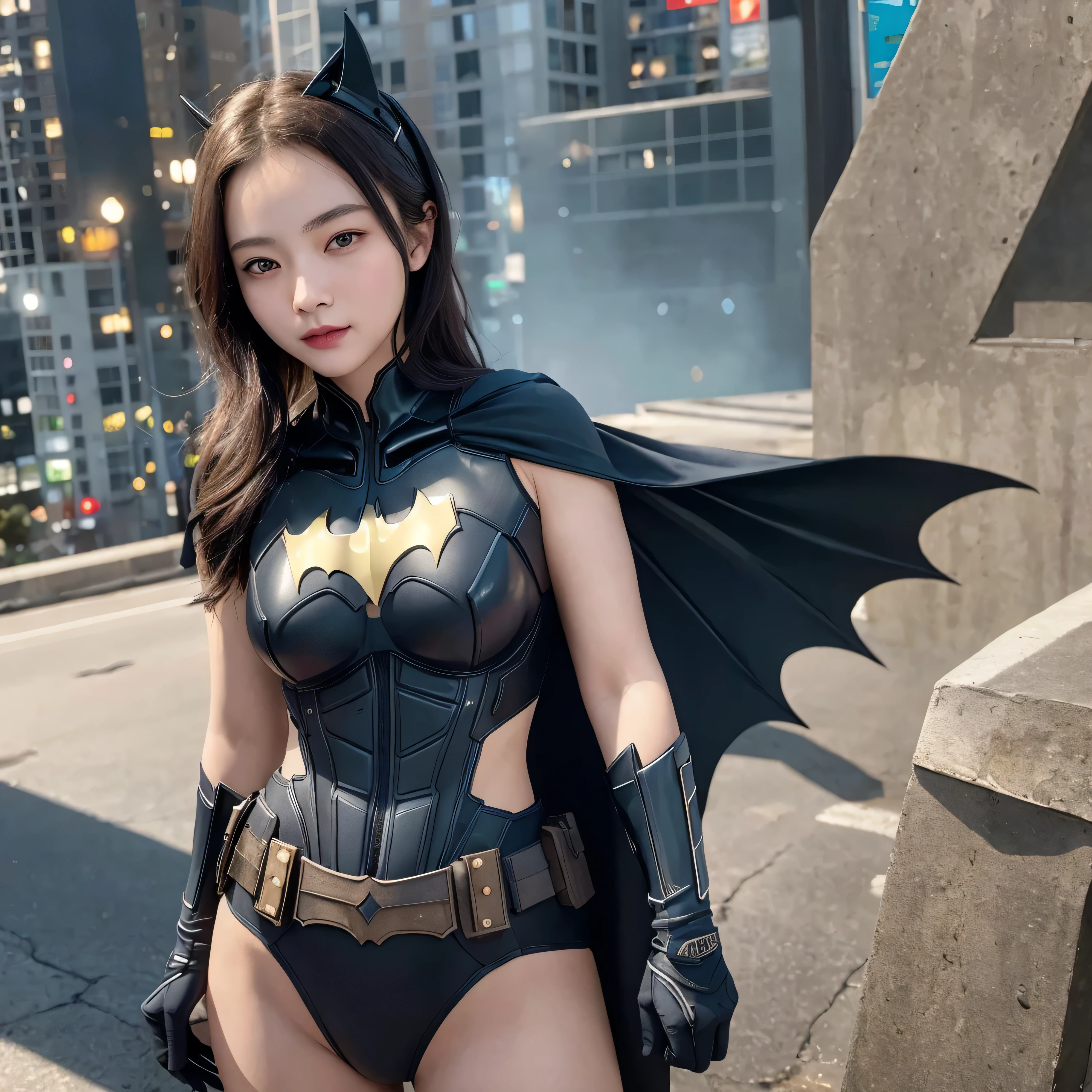 ８k quality、((best quality)), ((masterpiece)), (detailed), 1girl,Batman&#39;s Suit、(Big Breasts)、Bring your breasts together to emphasize them、Pink nipples、Place your fingers on your nipples、Cute Japanese、woman