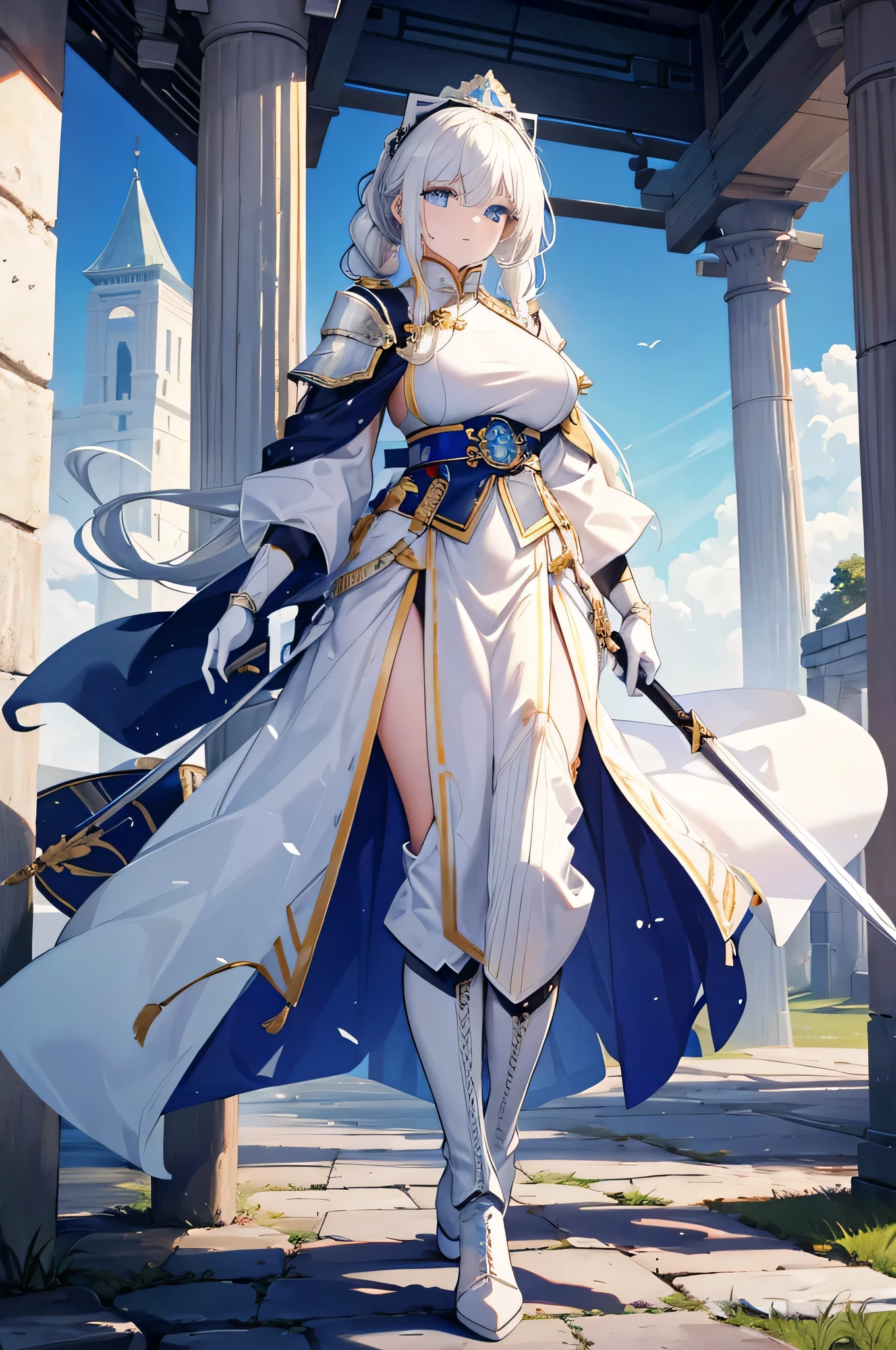 ((Best quality at best)), ((tmasterpiece)), (Detailed pubic hair), s the perfect face,Bayonet sword,Cloth armor,Humanity,femele,warriors,robe,standing on your feet