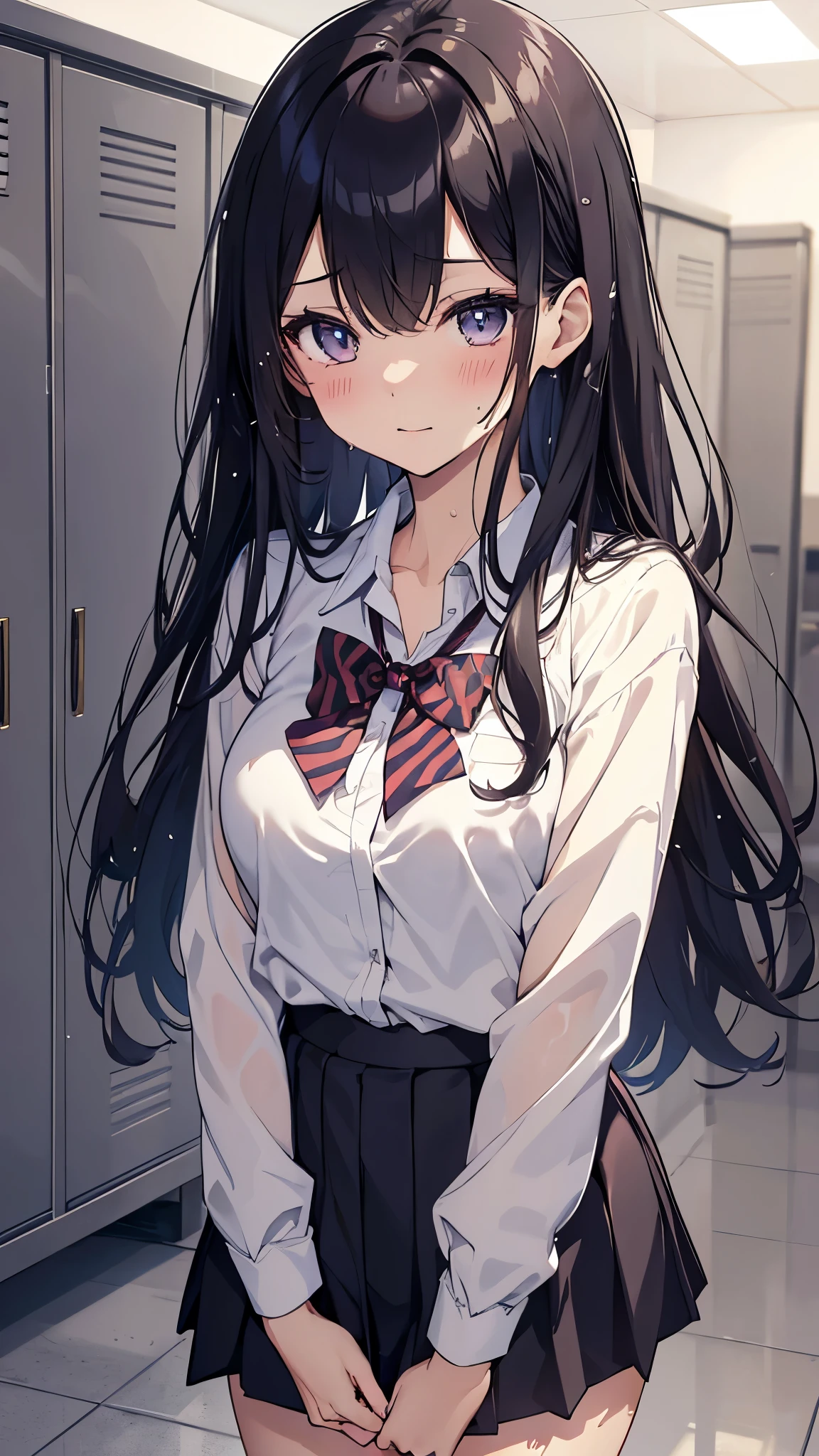 masterpiece、Highest quality、Very detailed))、One person、email、Black Hair、Two Side Up、Diagonal bangs、Light blue eyes、evil smile、((Grin))、((Small breasts))、((White shirt))、clavicle、A bow tie、((pink cardigan))、((gray miniskirt))、Cowboy Shot、((spread legs))、Sit at a desk、Shoot from above、Classroom Background