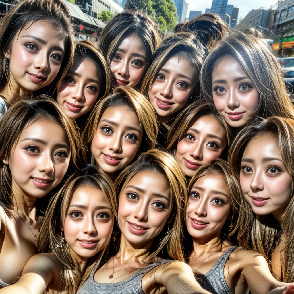 Original photo、Clear Face、Clear photos、Vivid body、Clear breasts、Beautiful breasts、Ultra HD、gigantic breasts , group_photo , (((multiple girls))),((((6+girls)))),((((10+girls)))),((((20+girls)))),((((100girls)))),(((Close Contact)))、((Packed))、((Sushi-packed)),Women only、(((young)))、(((Large group))),((All the same height))、(((All the same face)))、((((They all have the same bust size))))、A big smile、Lovers、Flirting、On the road、All the same person、((((Outdoor))))、((((Around town))))、((Main Street)),All the same person、((((Lesbian group dating))))、((((Shibuya City)))),((Selfie:1.4))