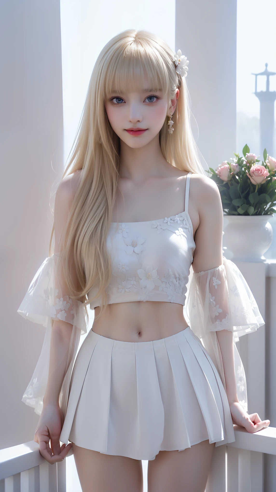 ((Woman Standing On Balcony Of Old Castle))、Highest quality works、Actual work、Ultra Premium Graphics、8K HD CG Works、High Quality Graphics、High-definition CG works、10x pixels、Ultra-fine detail:1. 1、High technical level:1.1 PhotoReal、Natural light:1. 5、Light Effects(Virtual Light Effects:1.8)、((Straight Van、Princess Van))、((Very Heavy、Volume Bang:1.1)、((Very Long、Very Heavy、Very Volume Side Lock:1. 1)、hime cut、Straight bangs、Round face ugly bangs、Ugly long bangs、Bangs straight、(masterpiece、Highest quality:1.5)、(Ultra Fine 8K CG:1.4)、(Hyperreal:1.25)、(Real:1.1. 4)、((Golden white hair))、Thin eyebrows、High nose、Nice red lips、Rosy Cheeks、Delicate makeup face、Cute face、Perfectly balanced face、()、A light-toned foundation enhances the clarity of your skin.。 ((Off-the-shoulder semi-transparent white floral tank top)),(No skirt),((Panties with the same floral pattern as the tank top)) 40k、photograph、、Highest quality、(1. Beautiful eyes、Light Hair、White skin、Mr. miss.々Pose、((Medium chest、:1.1))、Highest quality、Tabletop、Ultra-high resolution、(Real:1.4)、RAWphotograph、(Perfect Figure)、(slim、:1.3)。 3)、Slim abdomen、over((Golden-haired woman)),((Straight bangs、Princess bangs)),((Very heavy、Very voluminous bangs:1.1)),((Very long、Very heavy、Very voluminous side locks:1. 1))、hime cut、Straight bangsヘアスタイル、Long Hair、The bangs are cut straight、(masterpiece、Highest quality:1. 5), (Ultra-fine 8K CG:1.4), (Hyperrealistic:1.25), (Photorealistic:1.25), (Real:1.4), COWBOY SHOT, (smile:1.3)、。 1 Japan Beautiful Girl、19 years old、supermodel、Japanese Idols、(smile)、(Medium sized chest)、Sweat Muscles, (Full Body Shot), ((Floral panties are visible on a white background))、8K、Highest quality、Highest quality、beautiful、Charm、Captivating appearance、blue eyes、Light Skin Tone,((Poolside pose collection)),((Dynamic Pose))、((Sexy pose))、((Raise your arms、Underarm))、