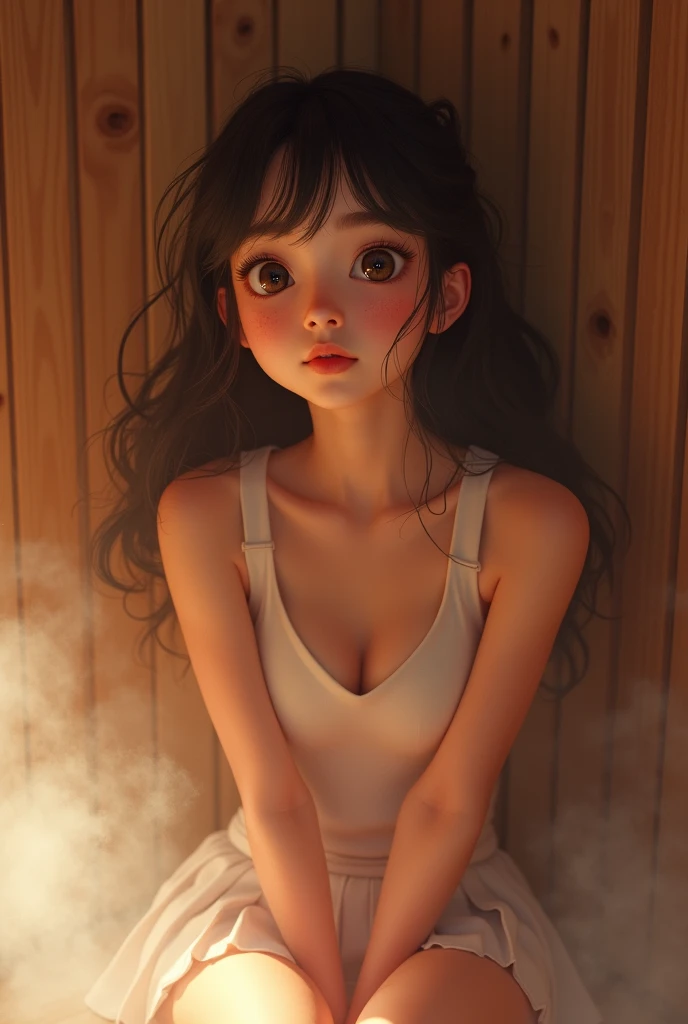 In the bathroom, clothes are soaked, cheeks are slightly red, shy face