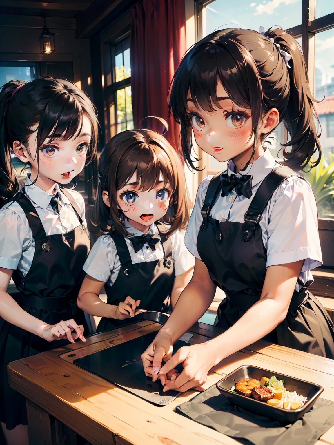 (((masterpiece, Best Quality)))，(((Three Girls)))，(((Three ***********s)))，((small:1.3))，Long eyelashes，浅Dark Skin, Very small young girl，Dark Skin，Brown hair in a double ponytail，非常にshort髪#1: short, Bangs，baby face，Round face，Big round eyes，Legs spread park，playground，Vibrant colors，(((Yuri)))，((orgasm))，，sweat，Green Hair，mini skirt，Upskirt，White simple panties，White knee-high socks，Girl hugging girl，cute，Out of breath，Thick, clear mucus on thighs，Sticky mucus on thighs，Open your mouth，Sticking out tongue，Thick, clear mucus，A little clear mucus，((small breasts))，(((Flat Chest)))，Thick, clear mucus on panties，Wet Panties，Clear mucus drips down my thighs，ing，Bedroom Eyes，Half-open eyes，Half-closed eyes，((Clear View))，Thick, clear mucus on panties，Dripping saliva，Clear liquid on thighs，((Multiple Girls))，Exposing breasts，Hard nipples，Saliva trace，((Hugs))，((Kiss))，((nsfw))，((Not safe at work))，Lesbian Sisters，Put your tongue on my thigh，Licking each other，(small tongue)，(short舌)，((Dripping Panties))，female orgasm，Mischievous look，((No shirt))，((Tops))，Obscene，Licking the thighs，Exposing Thighs，((Bottomless)), Take off your clothes, Take off your skirt, Take off your shirt, Remove your bra