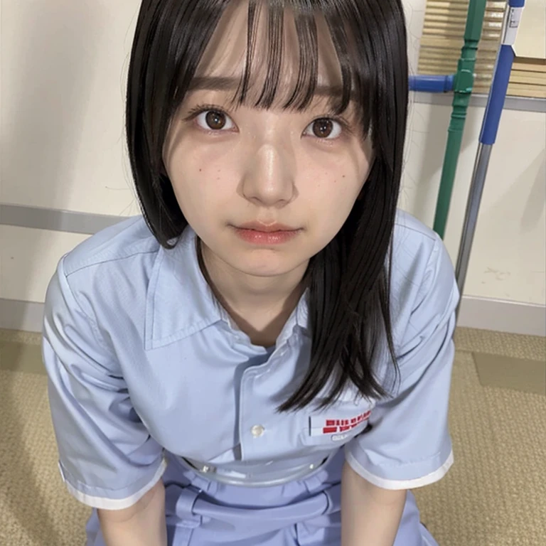  girl、facial、Covered in semen、((A lot of semen))、classroom、(Open your mouth)、Gym Uniform、White shirt、Angle from the front、Collarless shirt、Crying face