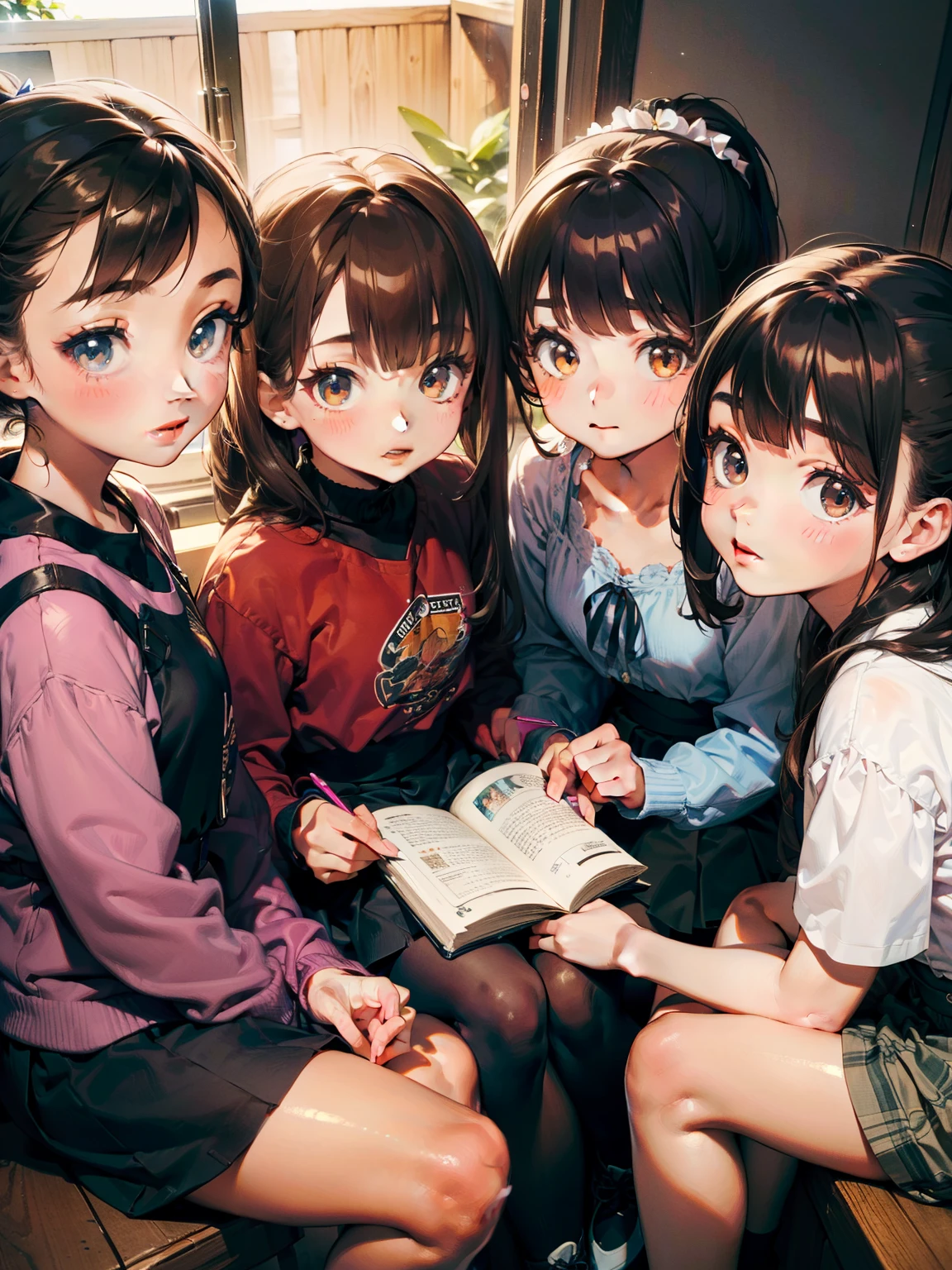 (((masterpiece, Best Quality)))，(((Three Girls)))，(((Three ***********s)))，((small:1.3))，Long eyelashes，Dark Skin, Very small young girl，Brown hair in a double ponytail，非常にshort髪#1: short, Bangs，baby face，Round face，Big round eyes，Legs spread park，playground，Vibrant colors，(((Yuri)))，((orgasm))，，sweat，Green Hair，mini skirt，Upskirt，White simple panties，White knee-high socks，Girl hugging girl，cute，Out of breath，Thick, clear mucus on thighs，Sticky mucus on thighs，Open your mouth，Sticking out tongue，Thick, clear mucus，A little clear mucus，((small breasts))，(((Flat Chest)))，Thick, clear mucus on panties，Wet Panties，Clear mucus drips down my thighs，ing，Bedroom Eyes，Half-open eyes，Half-closed eyes，((Clear View))，Thick, clear mucus on panties，Dripping saliva，((Multiple Girls))，Exposing breasts，Hard nipples，Saliva trace，((Hugs))，((Kiss))，((nsfw))，Lesbian Sisters，Put your tongue on my thigh，Licking each other，(small tongue)，female orgasm，Mischievous look，((No shirt))，((Tops))，Obscene，Licking the thighs，Exposing Thighs，((Bottomless)), Take off your clothes, Take off your skirt, Take off your shirt, Remove your bra