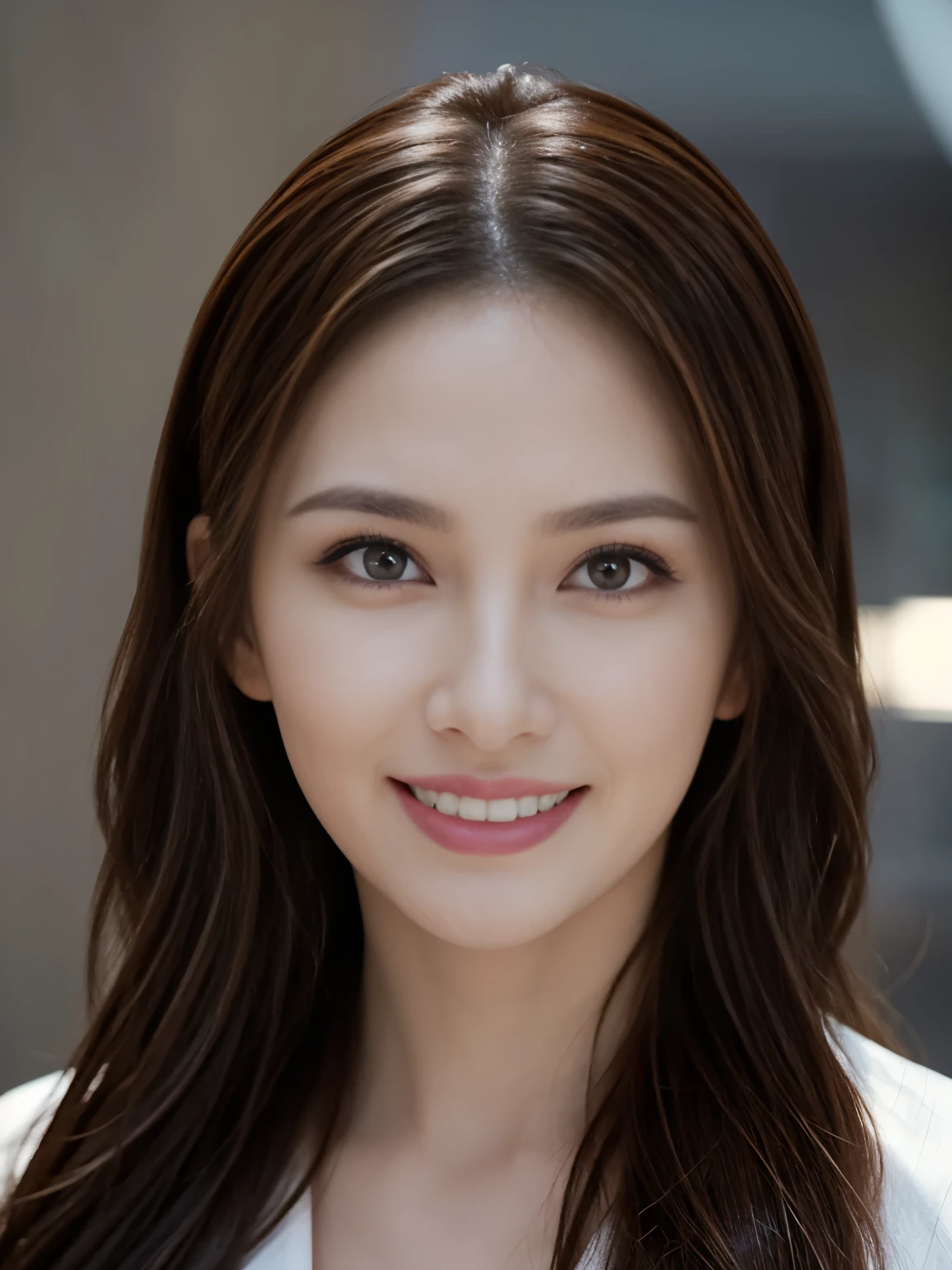 ((Best quality, 8k, Masterpiece :1.3)), 1girl, beautiful woman with emphasis on slim abs: 1.3, (casual hairstyle, big breasts: 1.2), casual wear: 1.2, interior, ultra-detailed face, delicate eyes, double eyelids, soft breasts, smile, exposed cleavage