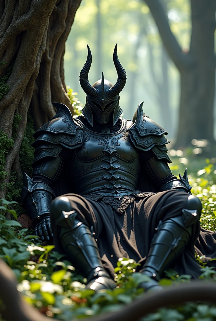 D A Black Knight lying in a clearing in a forest. (DARK Fantasy)