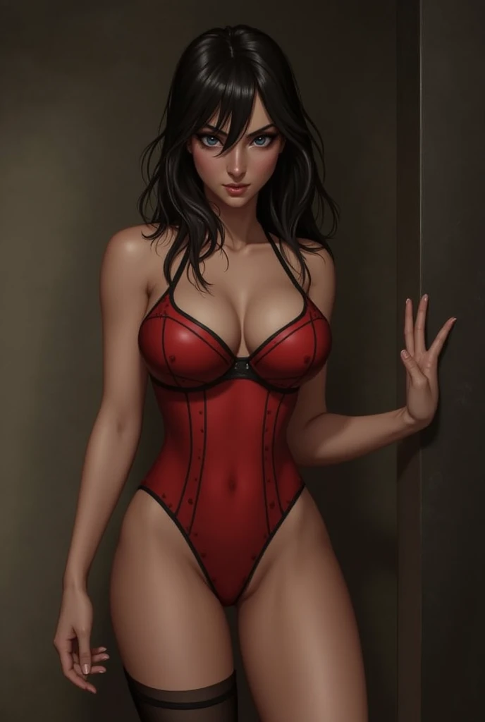 1gir , black long hair, blue eyes, araffes in red lingerie posing in a room with a chandelier, wlop and rossdraws, wlop rossdraws, wlop and artgerm, wlop art, the style of wlop, goddess. extremely high detail, rossdraws 1. 0, artgerm and wlop, deviantart artstation cgscosiety, :: rossdraw