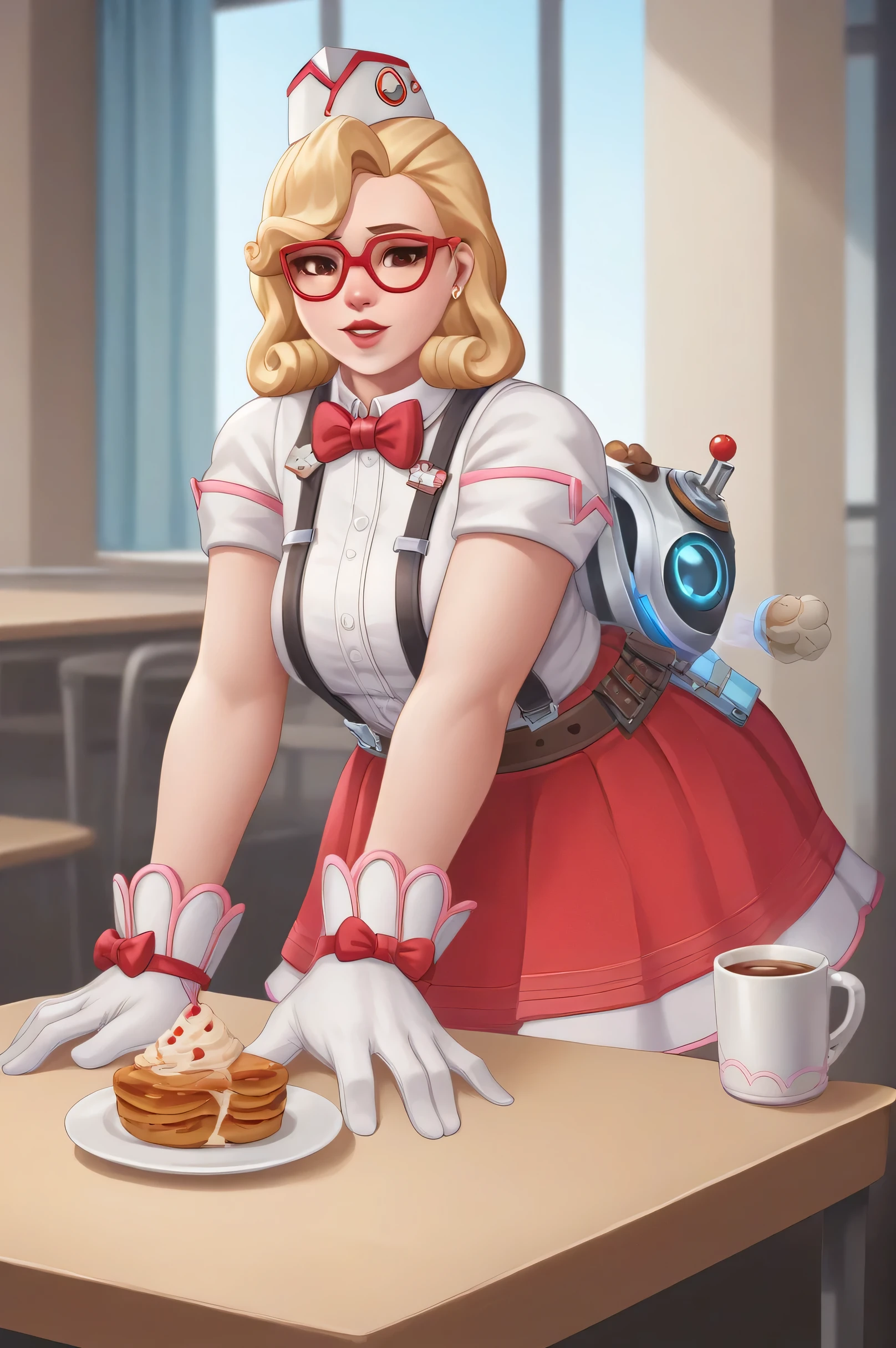 score_9, score_8_up, score_7_up, 1girl, sprinkles mei, mei (overwatch)  in a 50´s restaurant