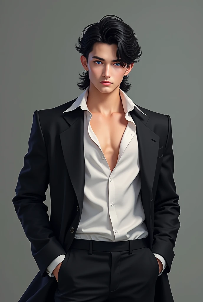 Gay boy，Angular，Very man，No clothes on，Short black hair，blue color eyes，The head should not be too big，The facial features are like Zhu Yawen and Huang Xuan